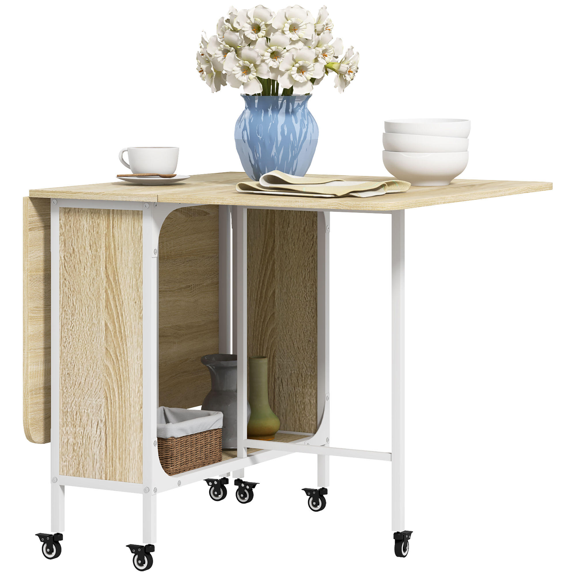 Scott Folding Kitchen Table with 6 Wheels - Natural - Life Essentials
