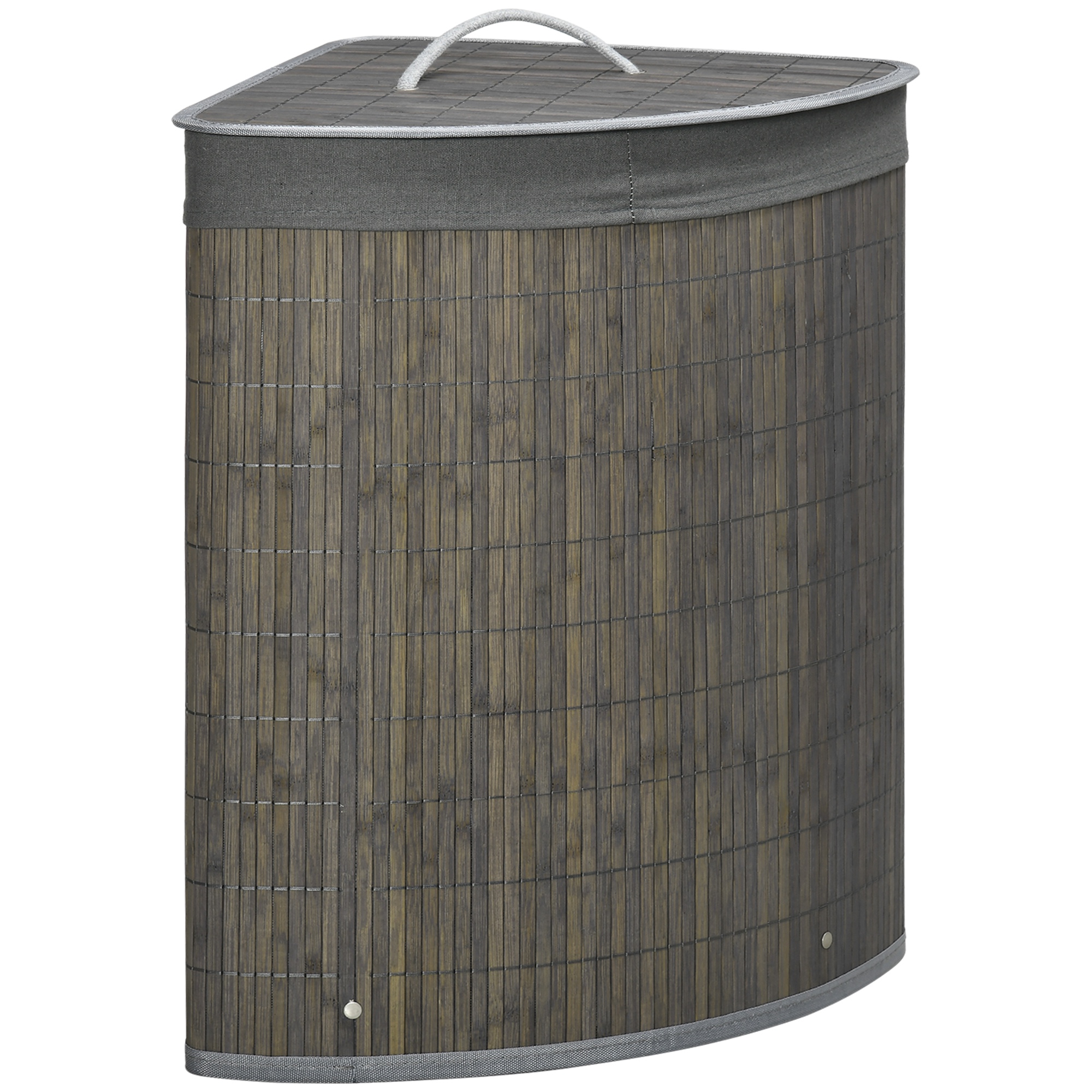 Bamboo Laundry Basket with Lid, 55 Litres Laundry Hamper with Removable Washable Lining, Corner Washing Baskets, 38 x 38 x 57cm, Grey - Life 