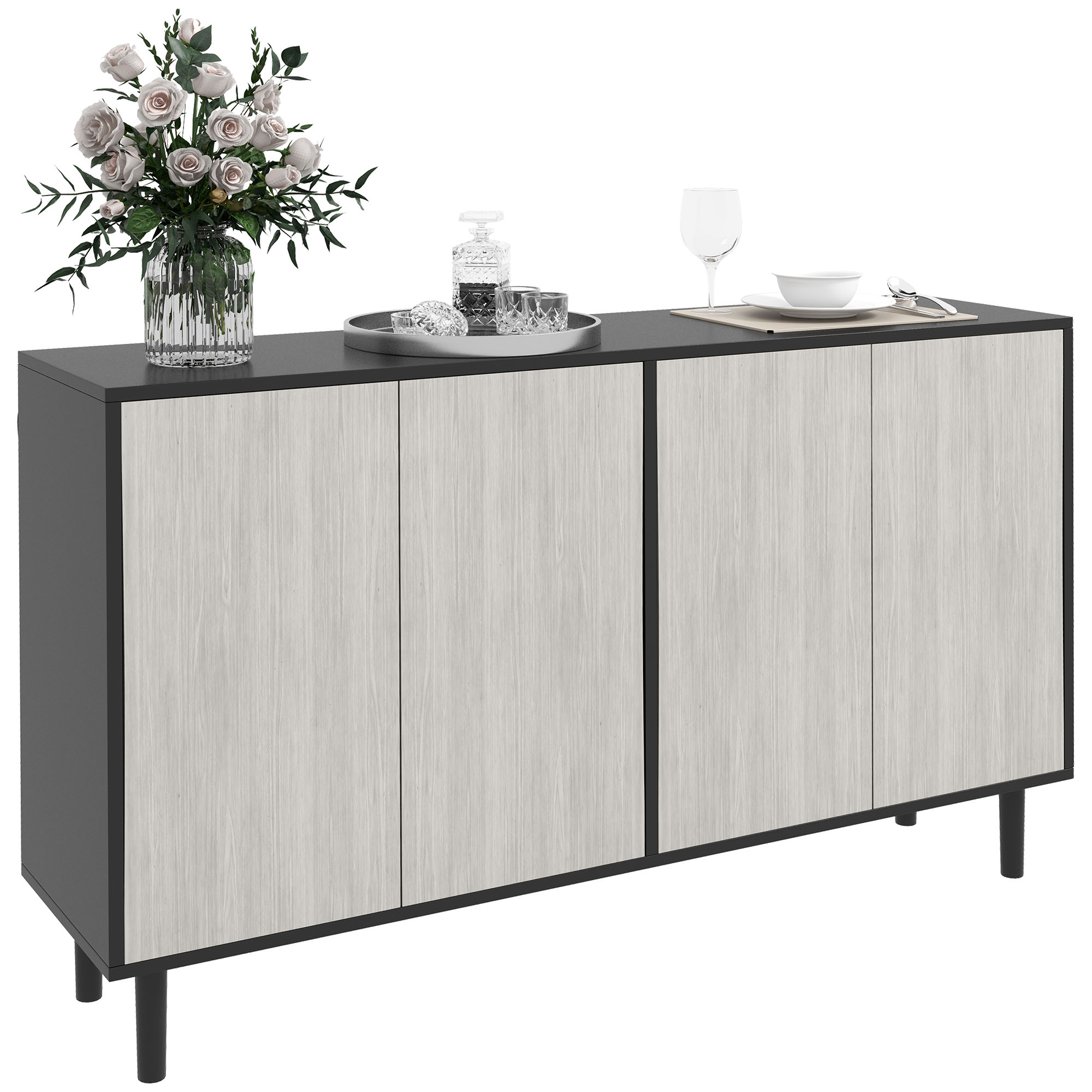Kitchen Sideboard Storage Cabinet with Adjustable Shelves - Black - Life Essentials