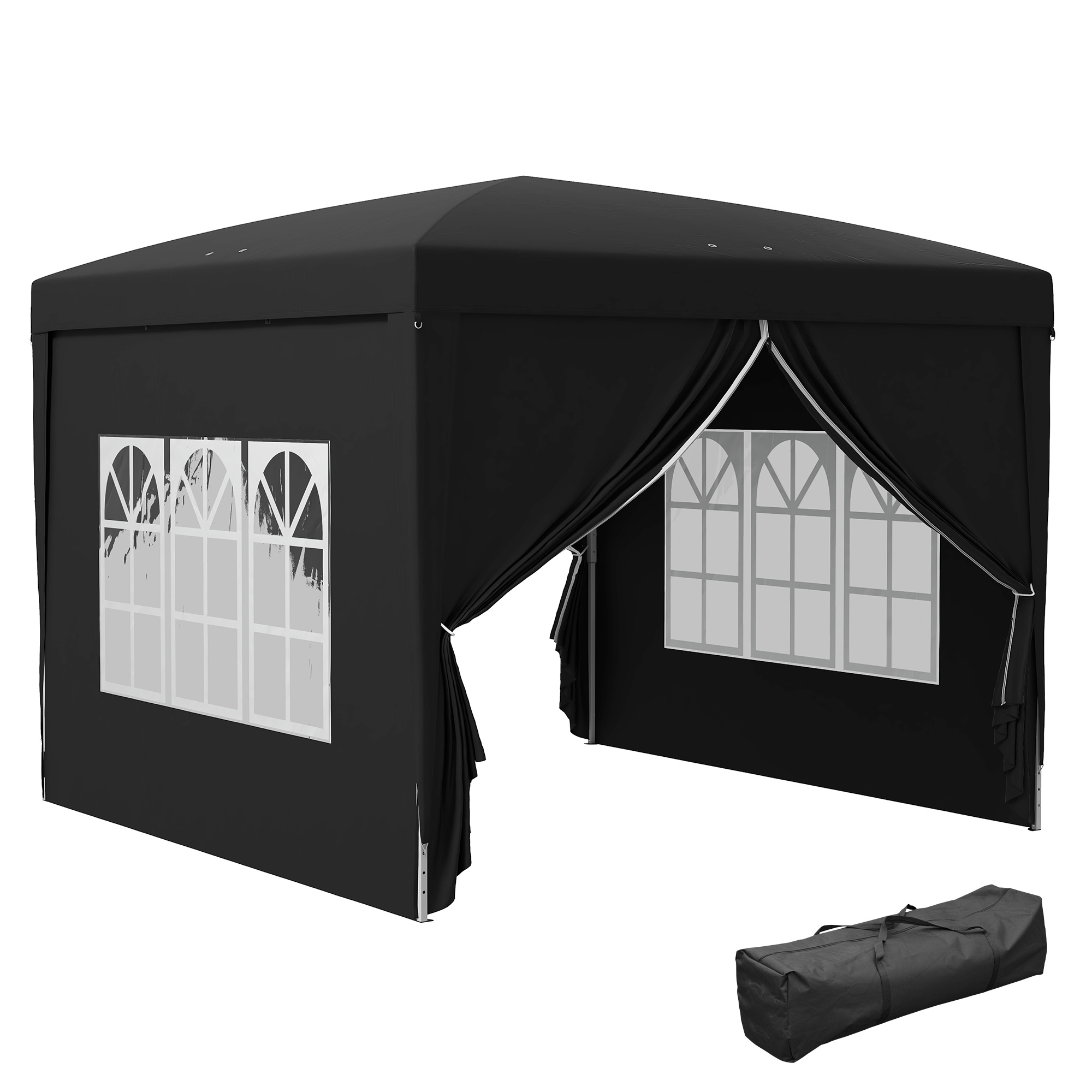 3 x 3 Meters Pop Up Water Resistant Gazebo Wedding Camping Party Tent Canopy Marquee with Carry Bag and 2 Windows, Black - Life Essentials