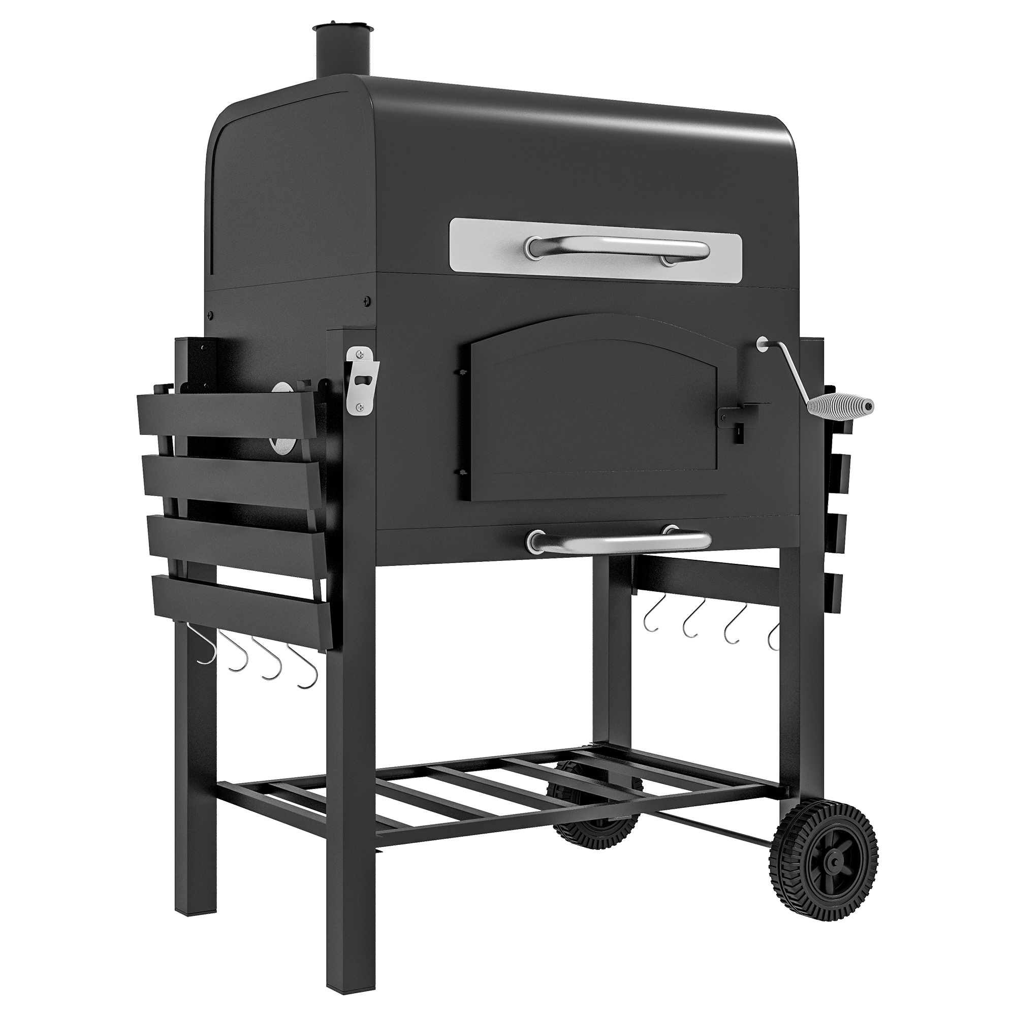 Jones Charcoal Barbecue Grill Trolley with Adjustable Height - Black - Life Essentials