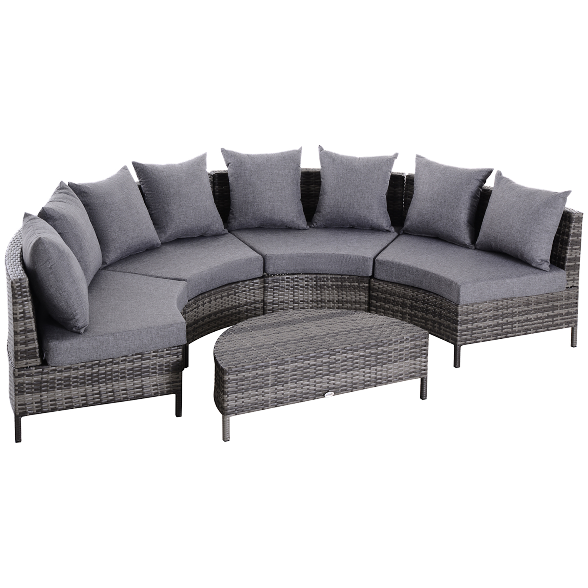 Rattan Garden Furniture 4 Seaters Half-round Patio Outdoor Sofa & Table Set Wicker Weave Conservatory Cushioned Seat with Pillow - Grey - Life 
