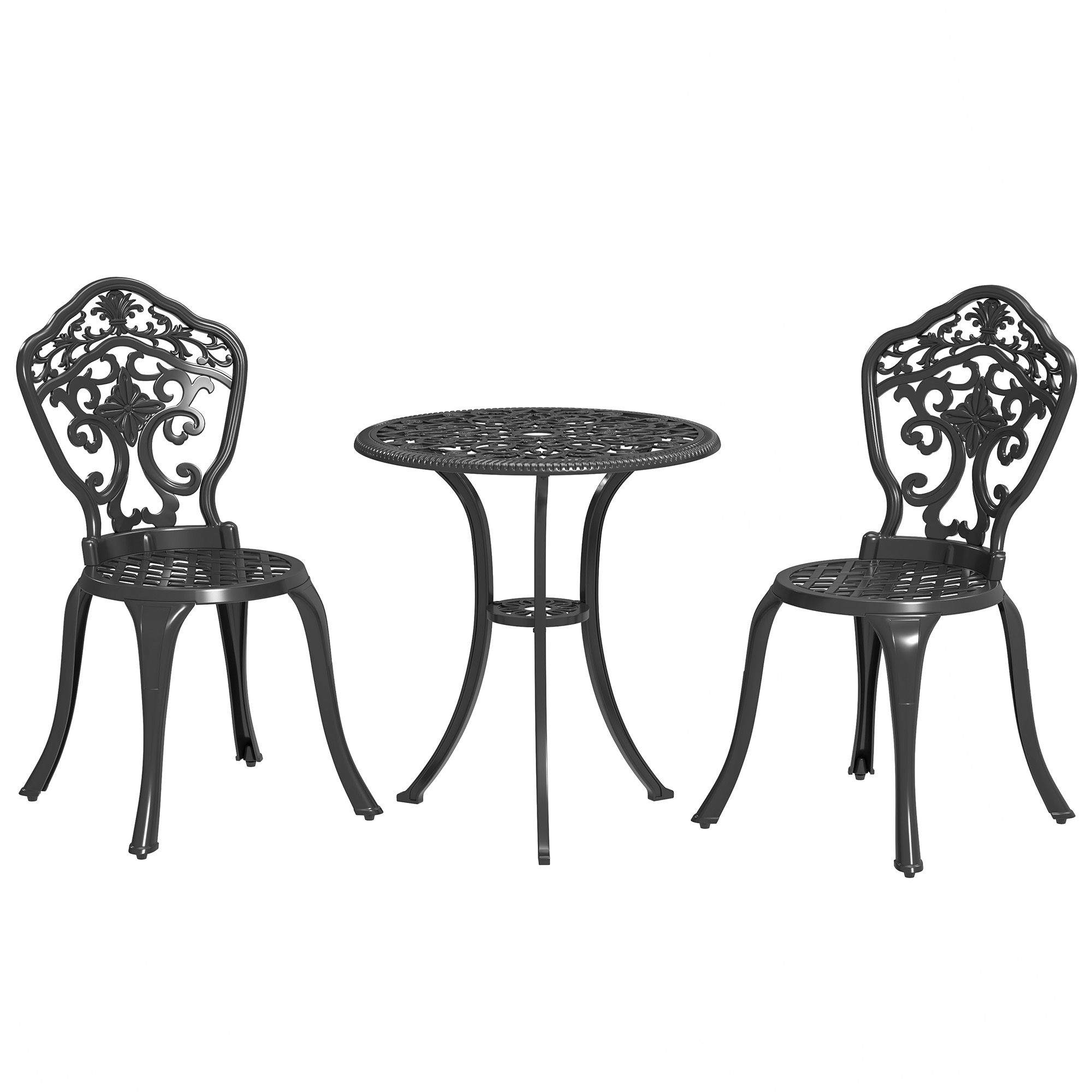 SUNVISTA 3 Piece Cast Aluminium Garden Bistro Set for 2 with Parasol Hole, Outdoor Coffee Table Set, Black - Life Essentials