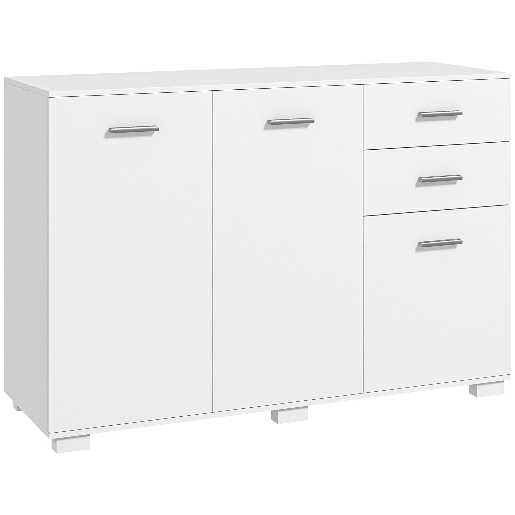Sideboard, Modern Storage Cabinet with 2 Drawers, 3 Doors and Adjustable Shelves, Kitchen Cabinet for Living Room, Dining Room, White - Life 