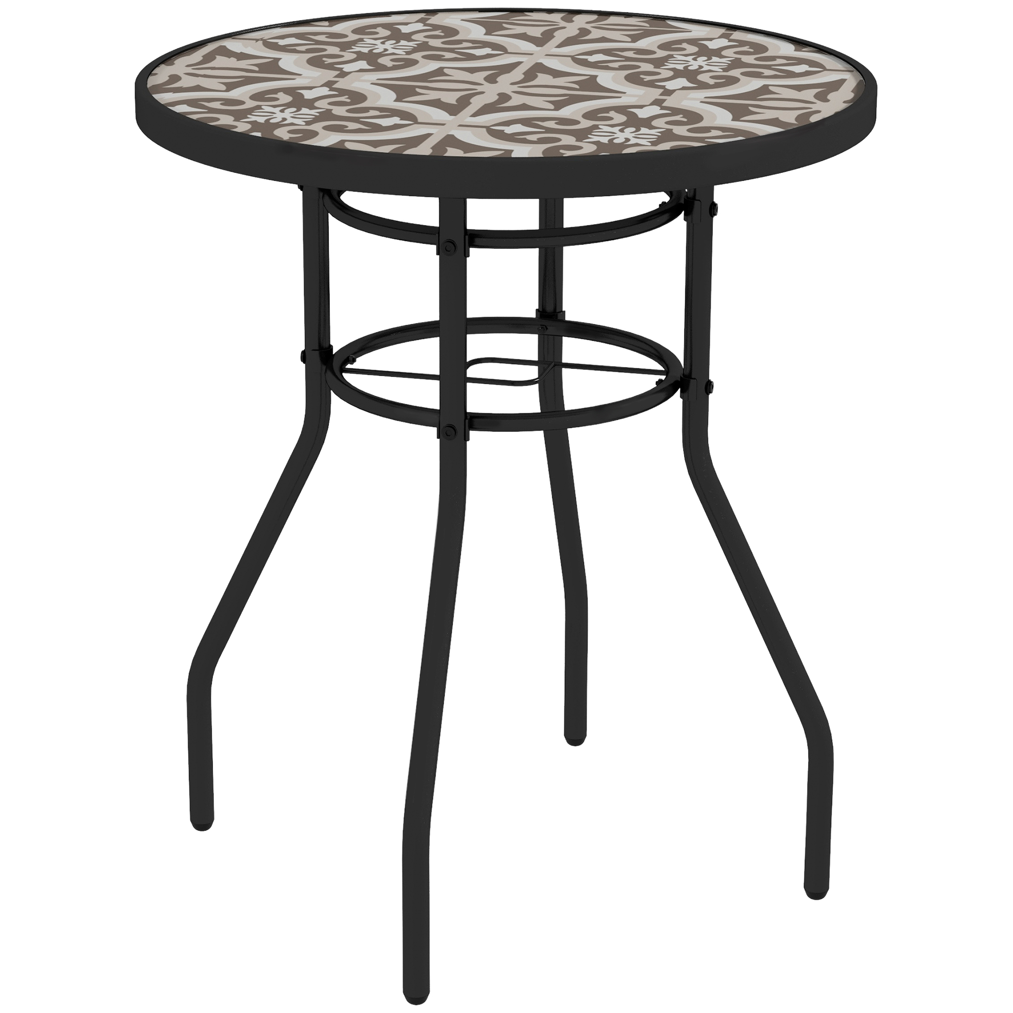 Jones Glass Printed Design Garden Table for Porch - Tan Brown - Life Essentials