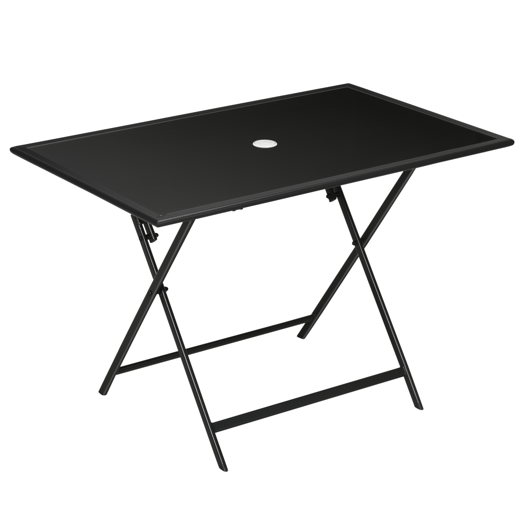 Folding Outdoor Dining Table for 6, Rectangle Garden Table Tempered Glass Top with Parasol Hole Garden Lawn Backyard, 110 x 70 x 70 cm - Life 