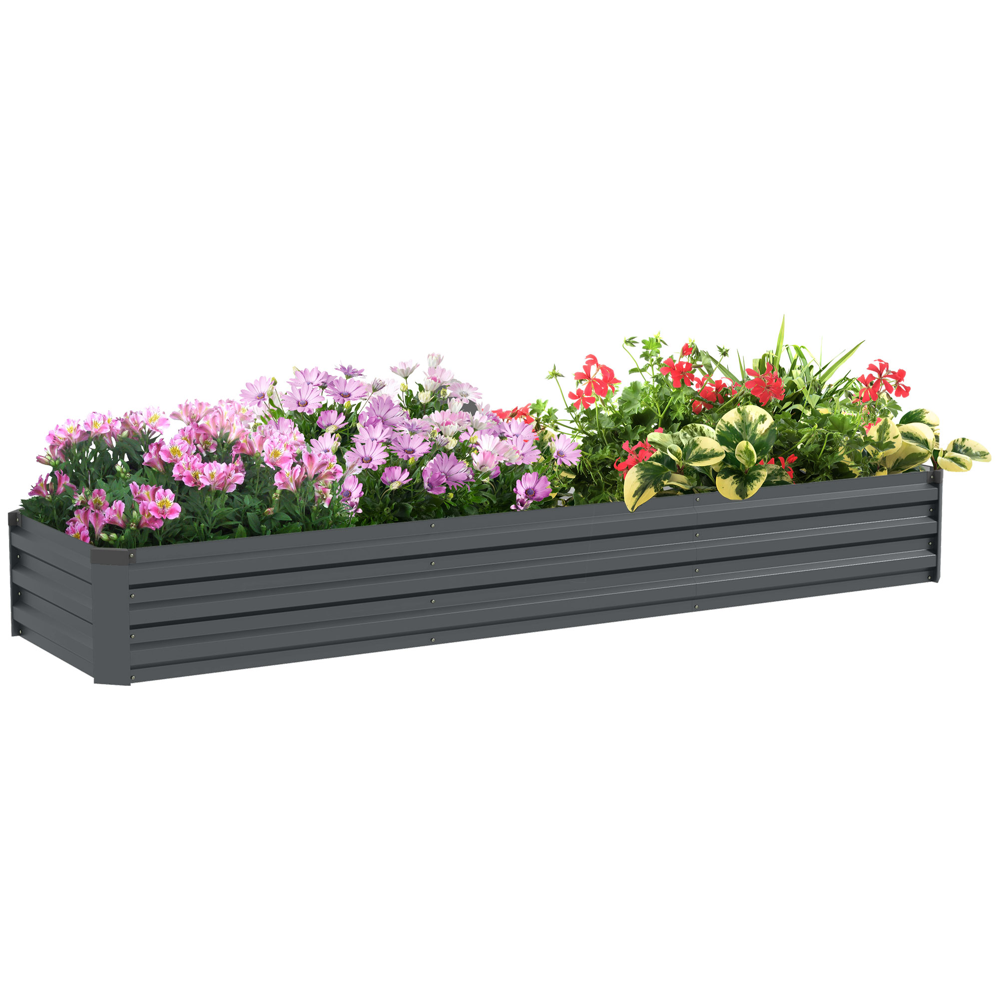 Galvanised Raised Bed for Garden, Rectangular Outdoor Elevated Planter Box with Safety Edging and Open Bottom for Growing Flowers, Herbs and 