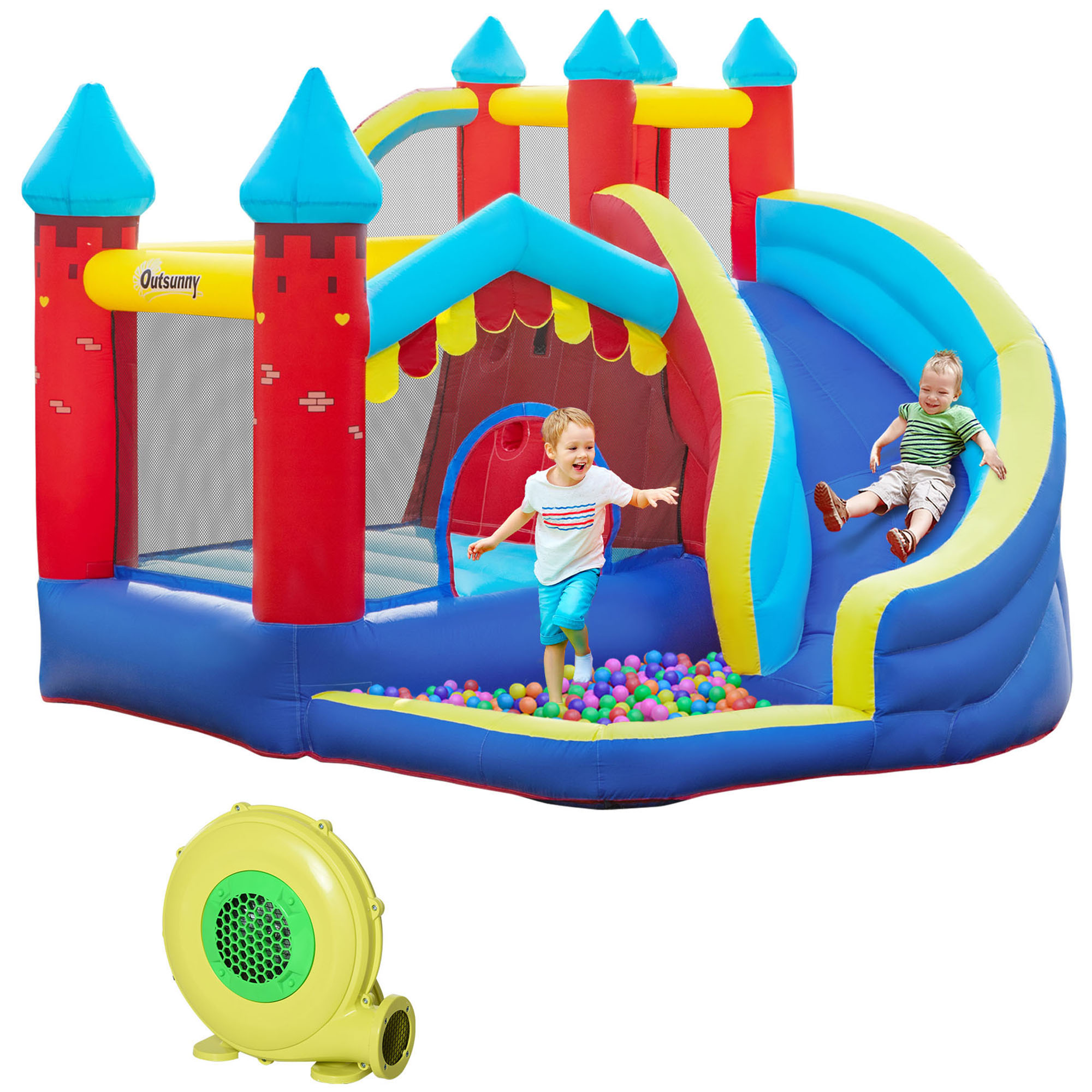 4 in 1 Kids Bounce Castle Large Inflatable House Trampoline Slide Water Pool Climbing Wall for Kids Age 3-8, 2.9 x 2.7 x 2.3m - Life Essentials