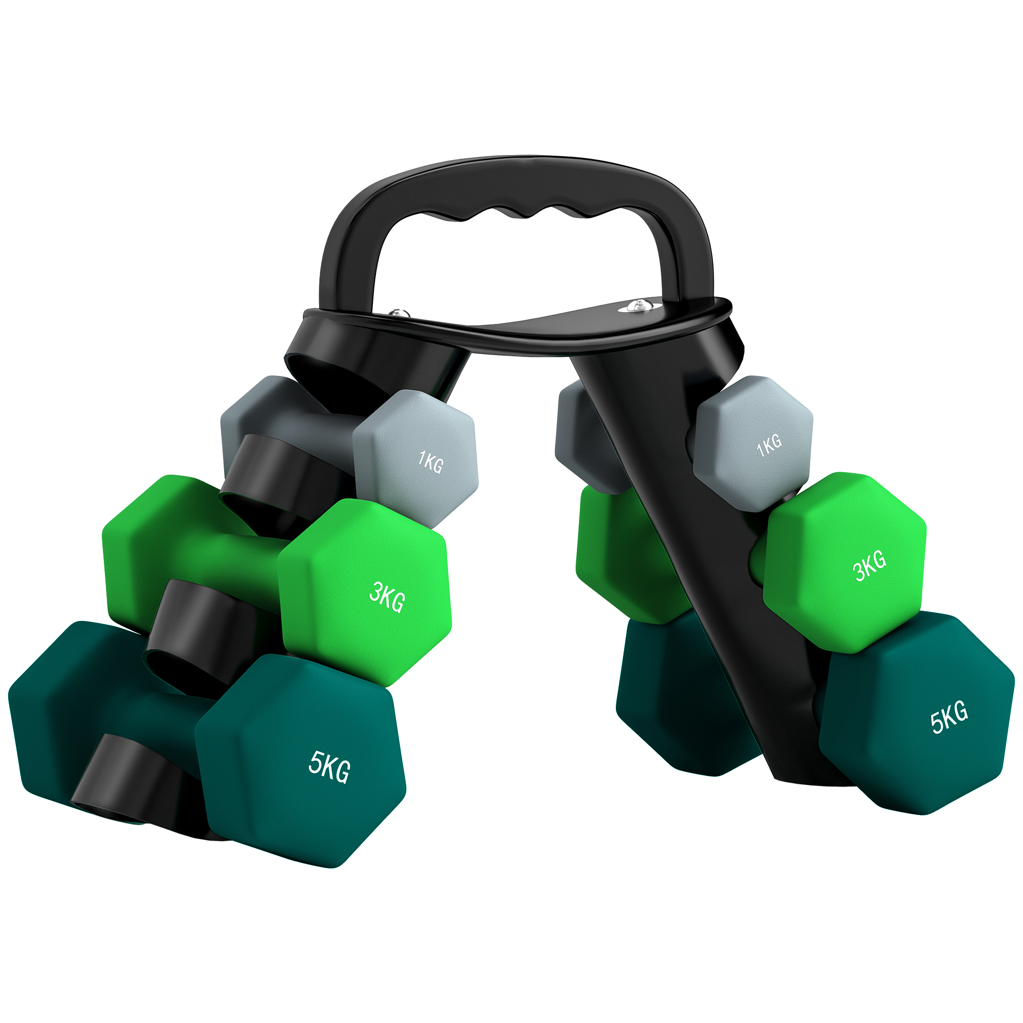 SPORTEDGE Dumbbells Set with Carry Storage Rack, Set of 6 Weights for Home Gym Kettlebell Training Weight Lifting Exercise, 2 x 1kg, 2 x 3kg, 2 x 5kg 