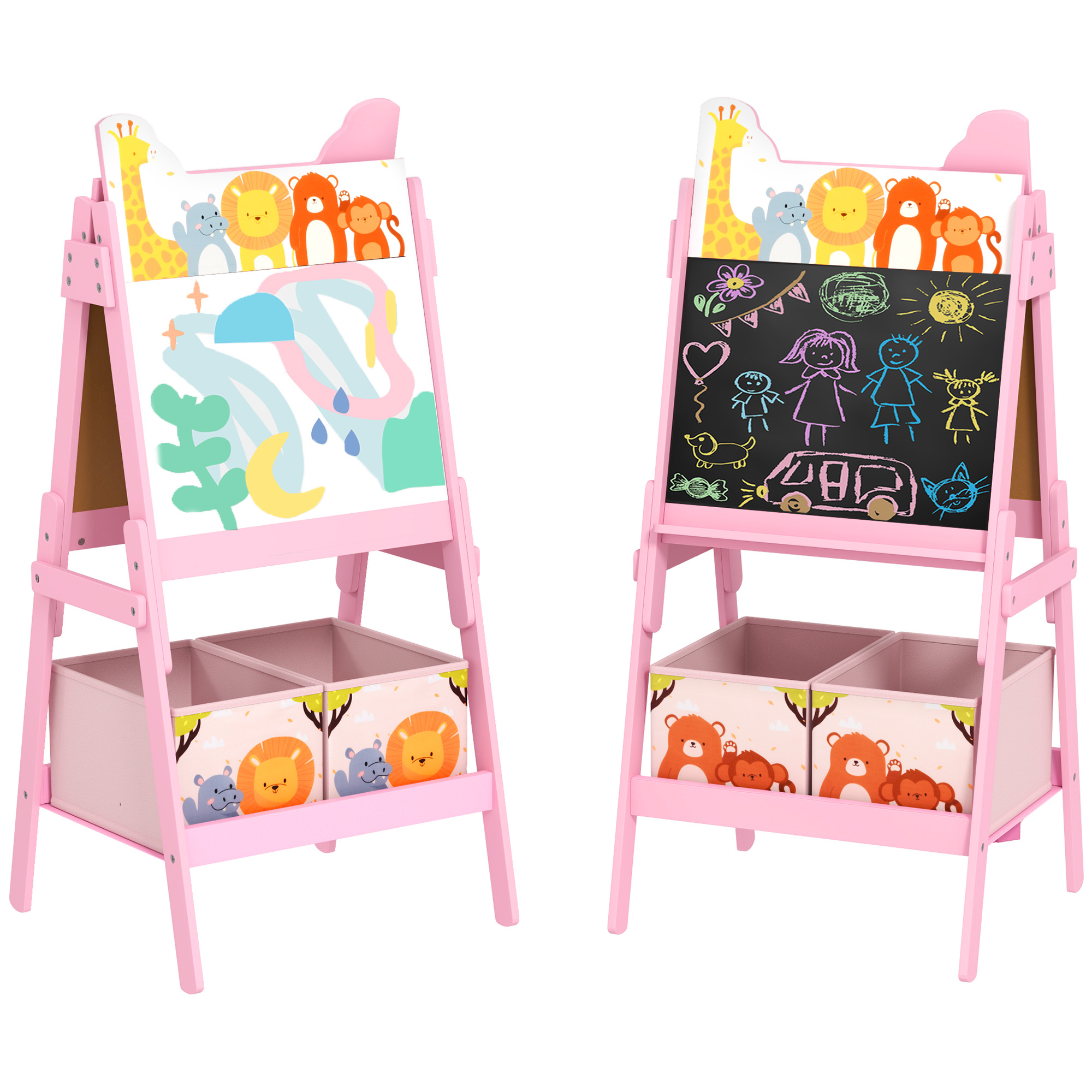 AIVAGO 2 in 1 Kids Easel with Whiteboard, Chalkboard, Storage Boxes, for 3-8 Years, Pink
