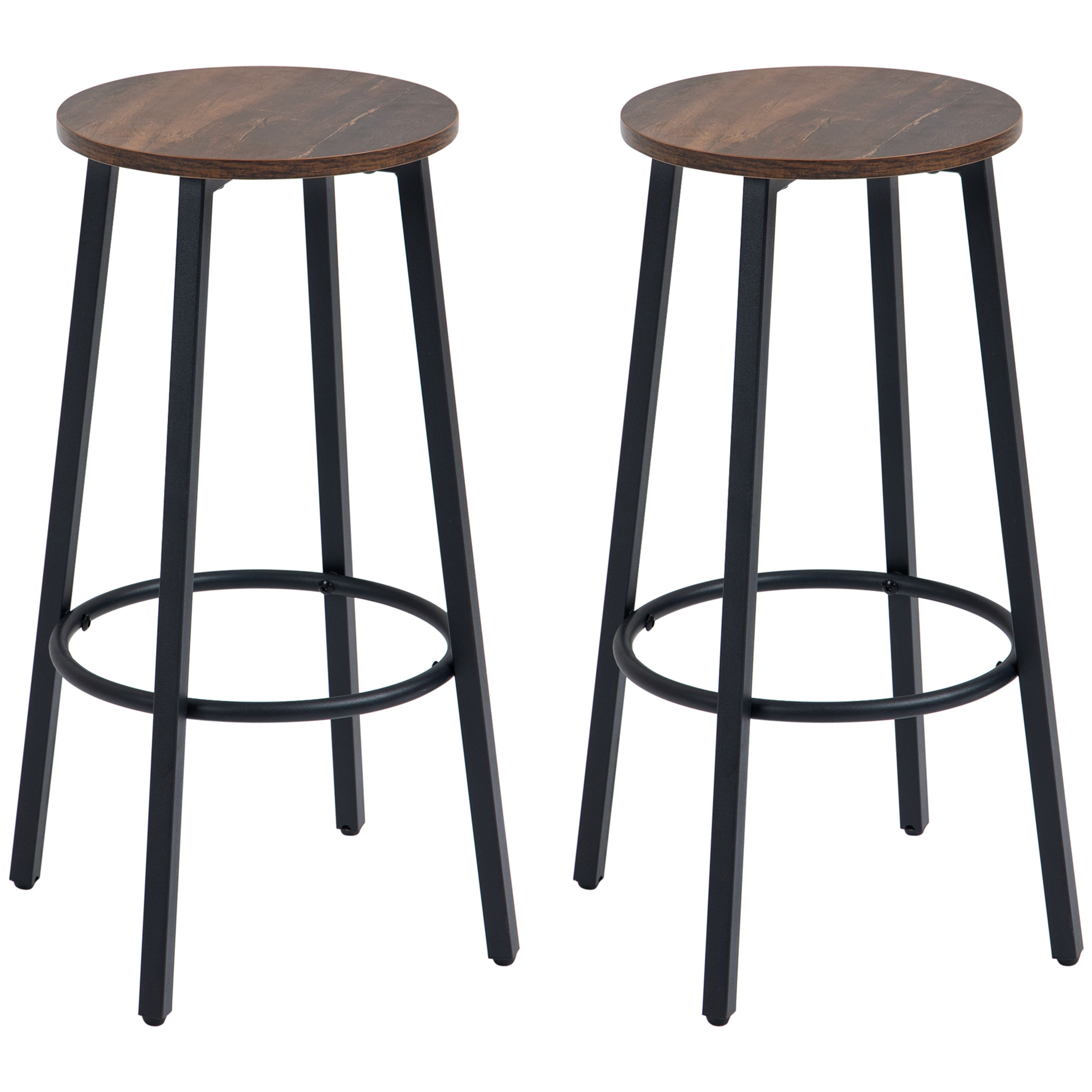 Bar Stools Set of 2, Industrial Breakfast Bar Stools with Round Footrest and Steel Legs for Dining Room, Kitchen, Rustic Brown - Life Essentials