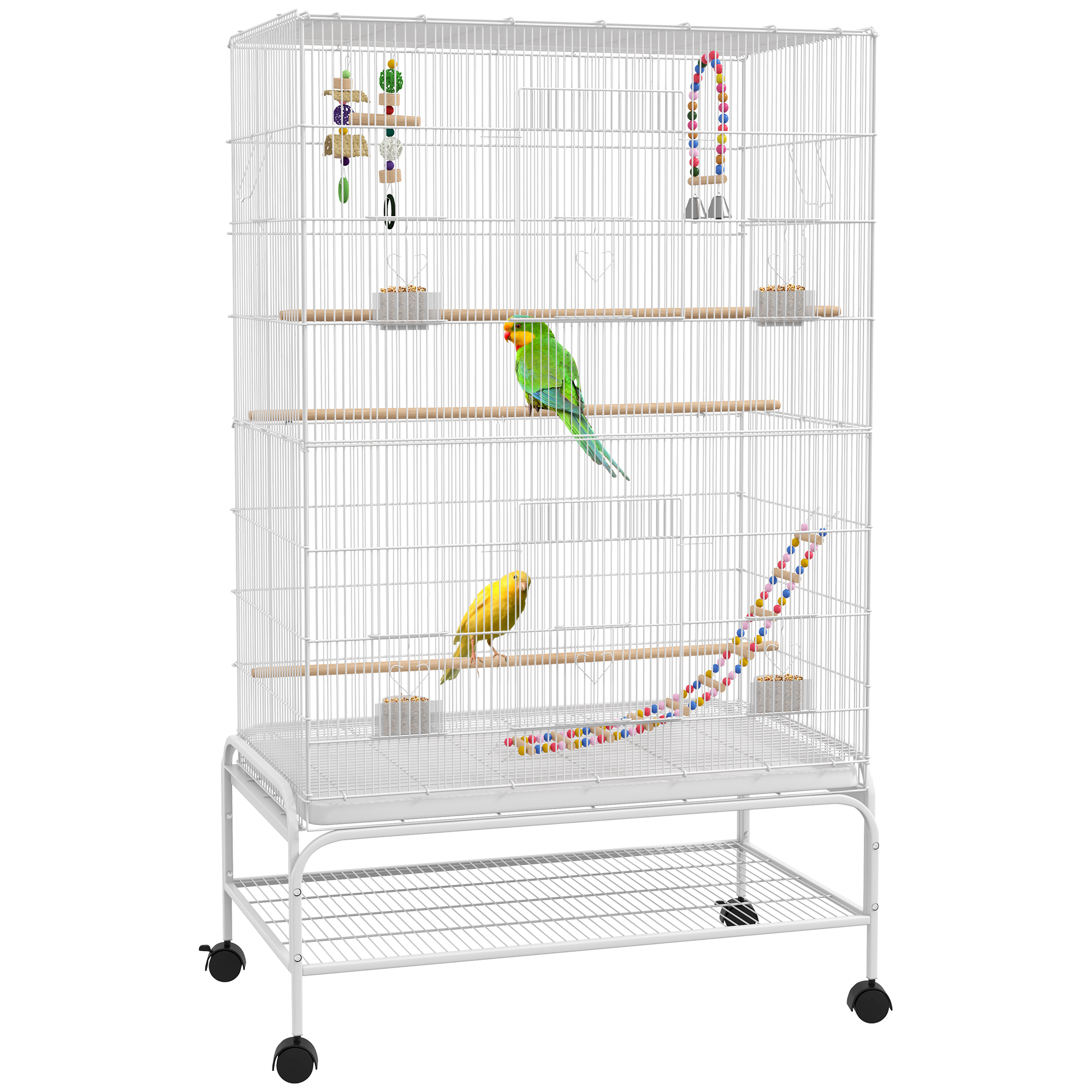 Shelley Bird Cage with Stand and Toys for Canaries Finches - White - Life Essentials
