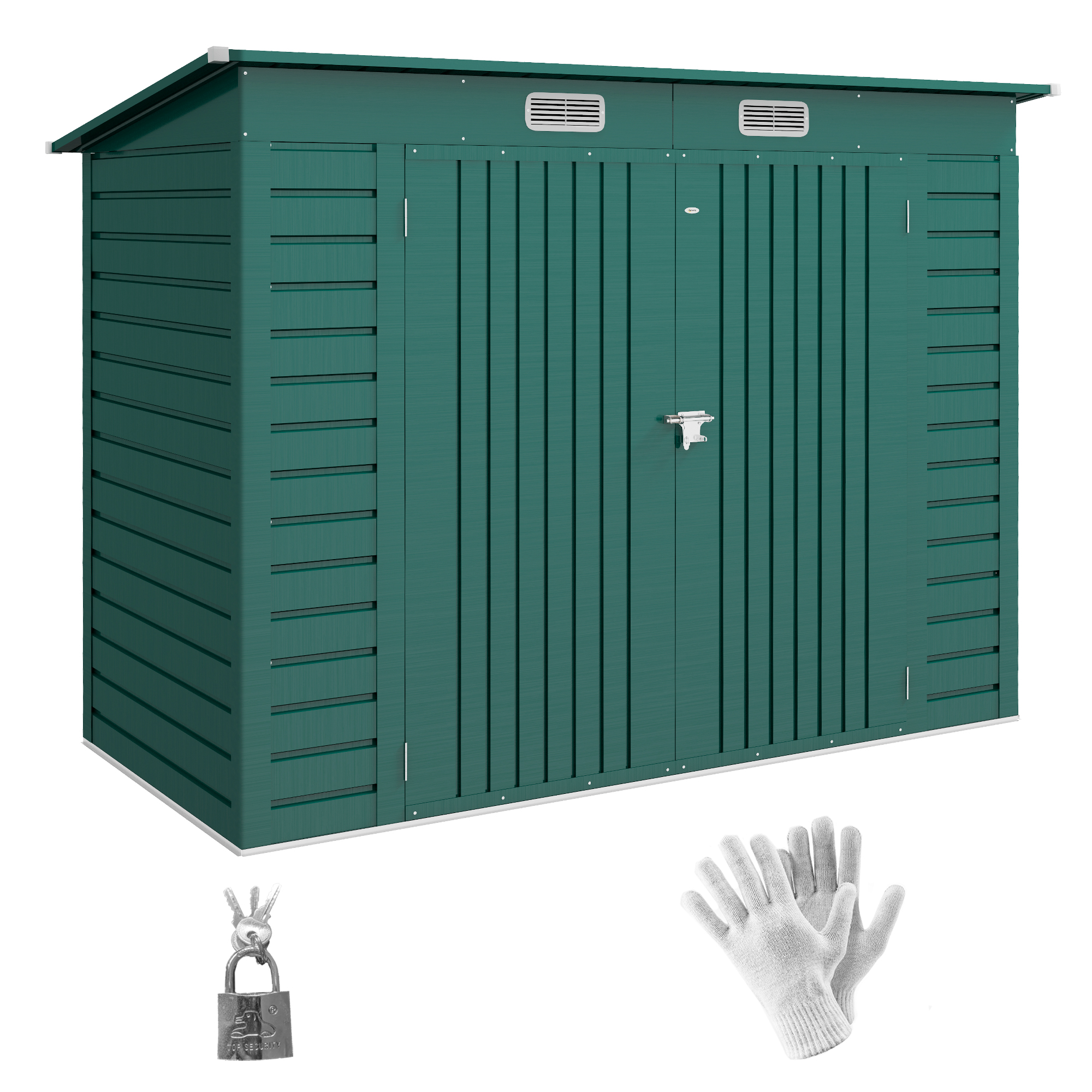 Galvanised Steel Garden Shed with Latched Door and Padlock - Green - Life Essentials