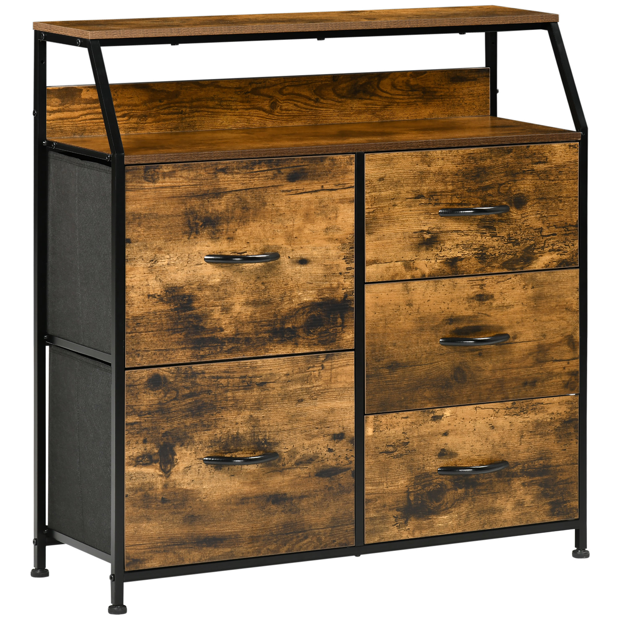 AJAX Oak Finish Chest of Drawers - Medium-sized, 5 Drawers - Life Essentials