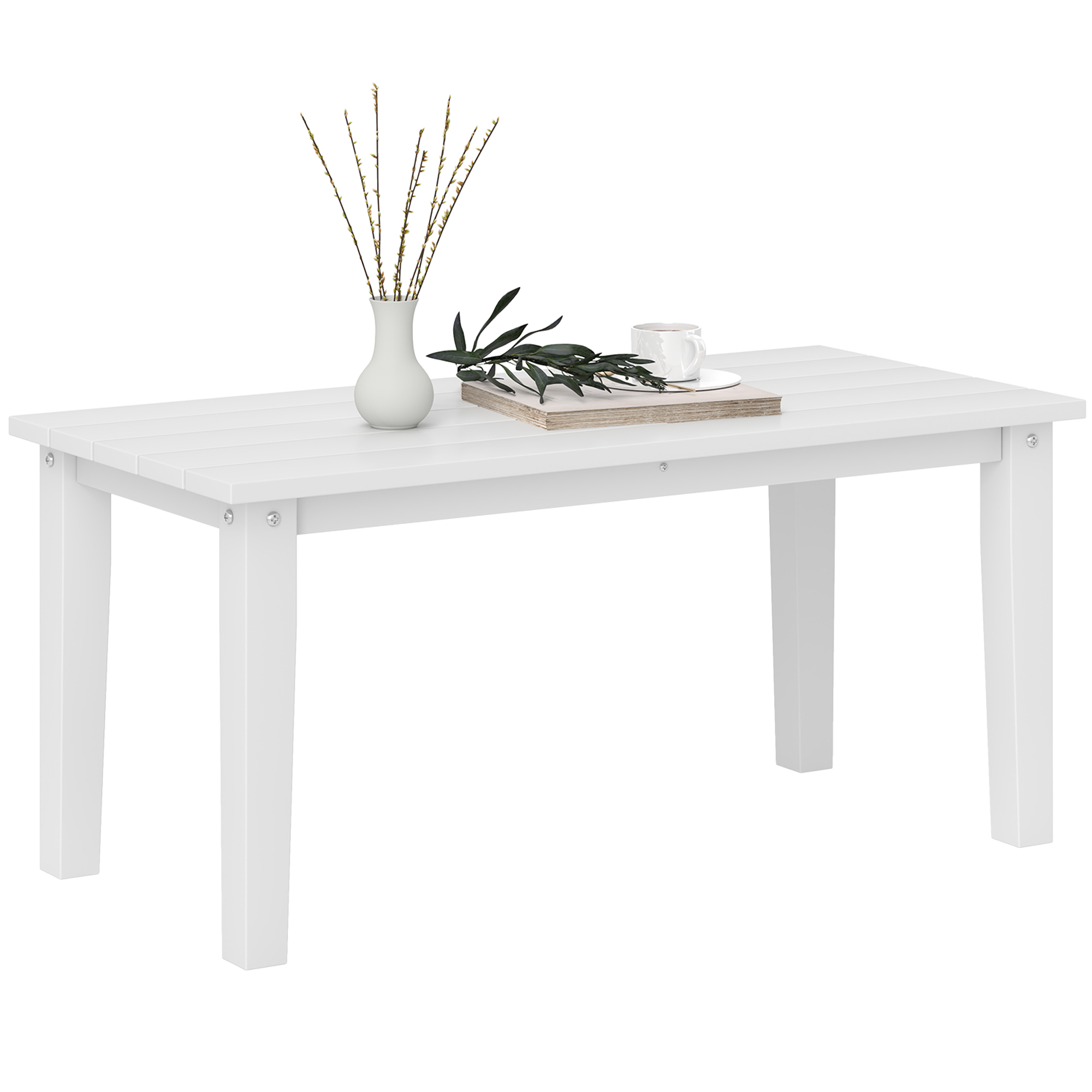 SUNVISTA White Outdoor Garden Coffee Table, All-Weather HDPE Patio Table with Slatted Top - Life Essentials