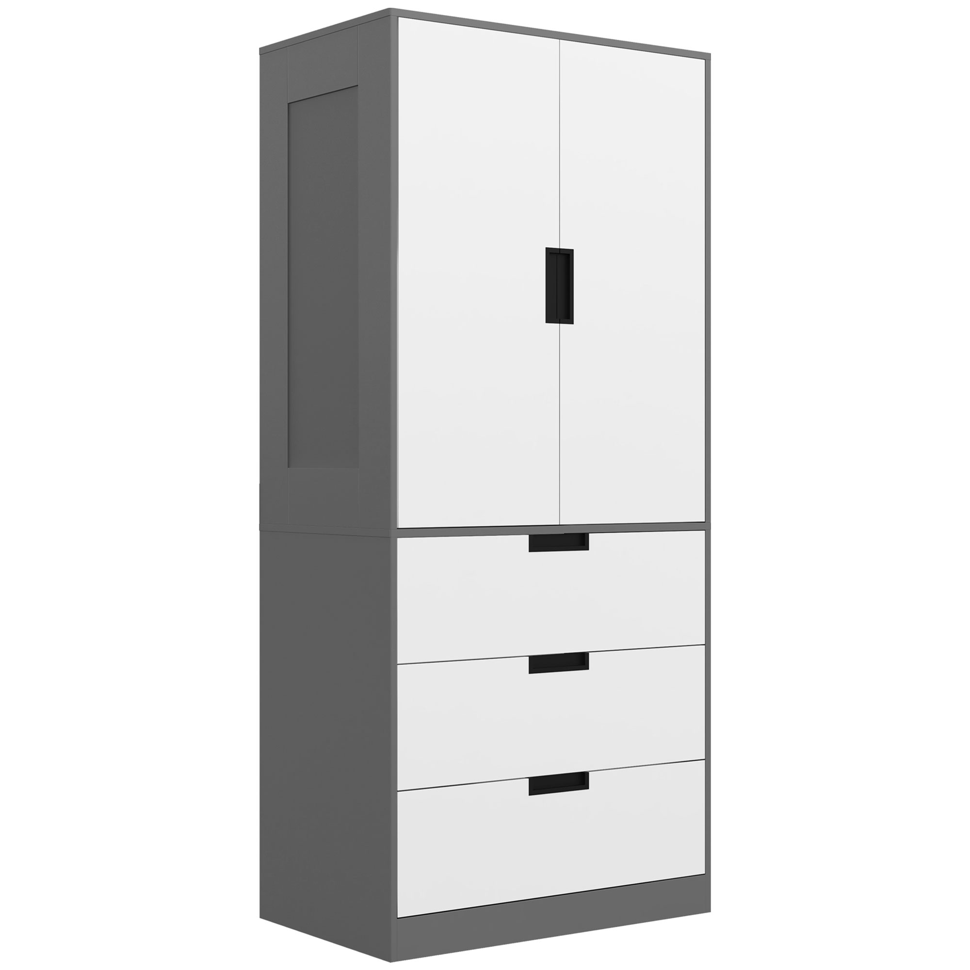 SERENA 2 Door Wardrobe with 3 Drawers - Grey - Life Essentials