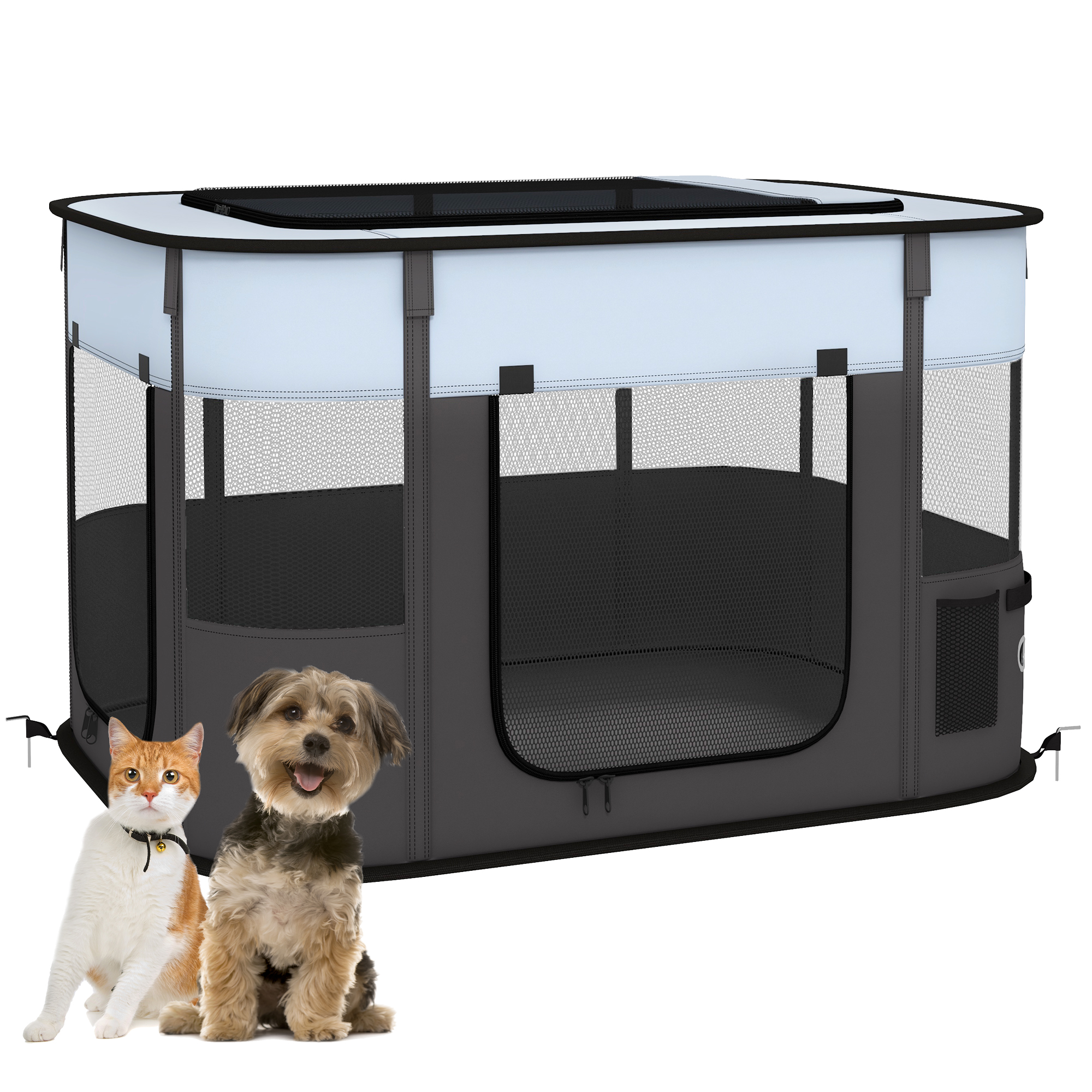 Shelley Oxford Fabric Foldable Dog Pen with Storage Bag 60H x 94L x 74Wcm - Grey - Life Essentials