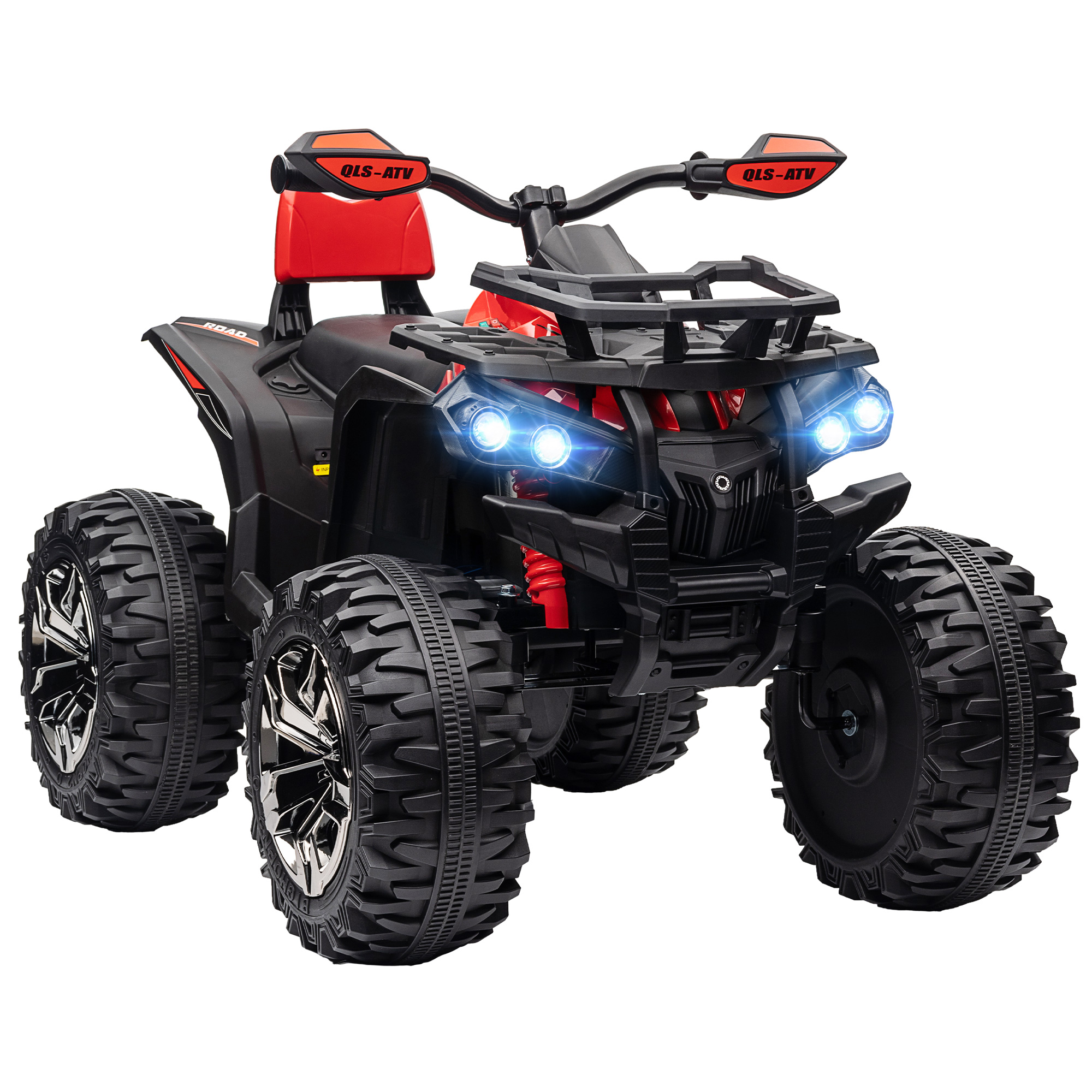 Scott 12V Quad Bike ATV with LED Lights Music Backrest - Red - Life Essentials