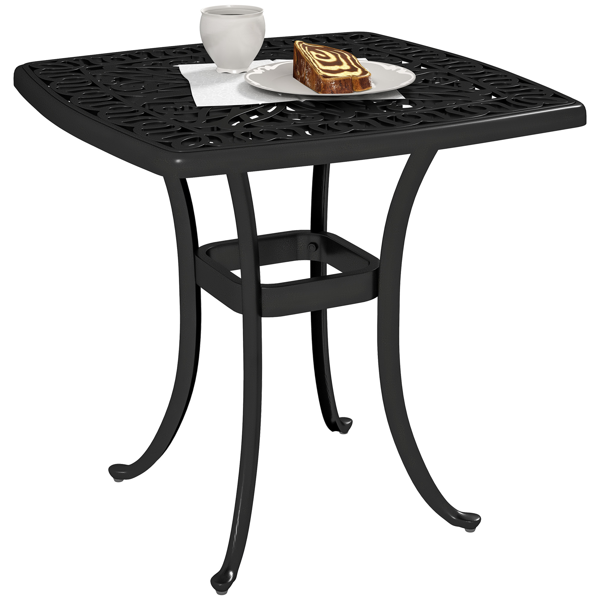 SUNVISTA Outdoor Garden Table with 38mm Dia. Umbrella Hole, Cast Aluminium Patio End Table with Anti-slip Foot Pads for Garden, Patio, Black - Life 
