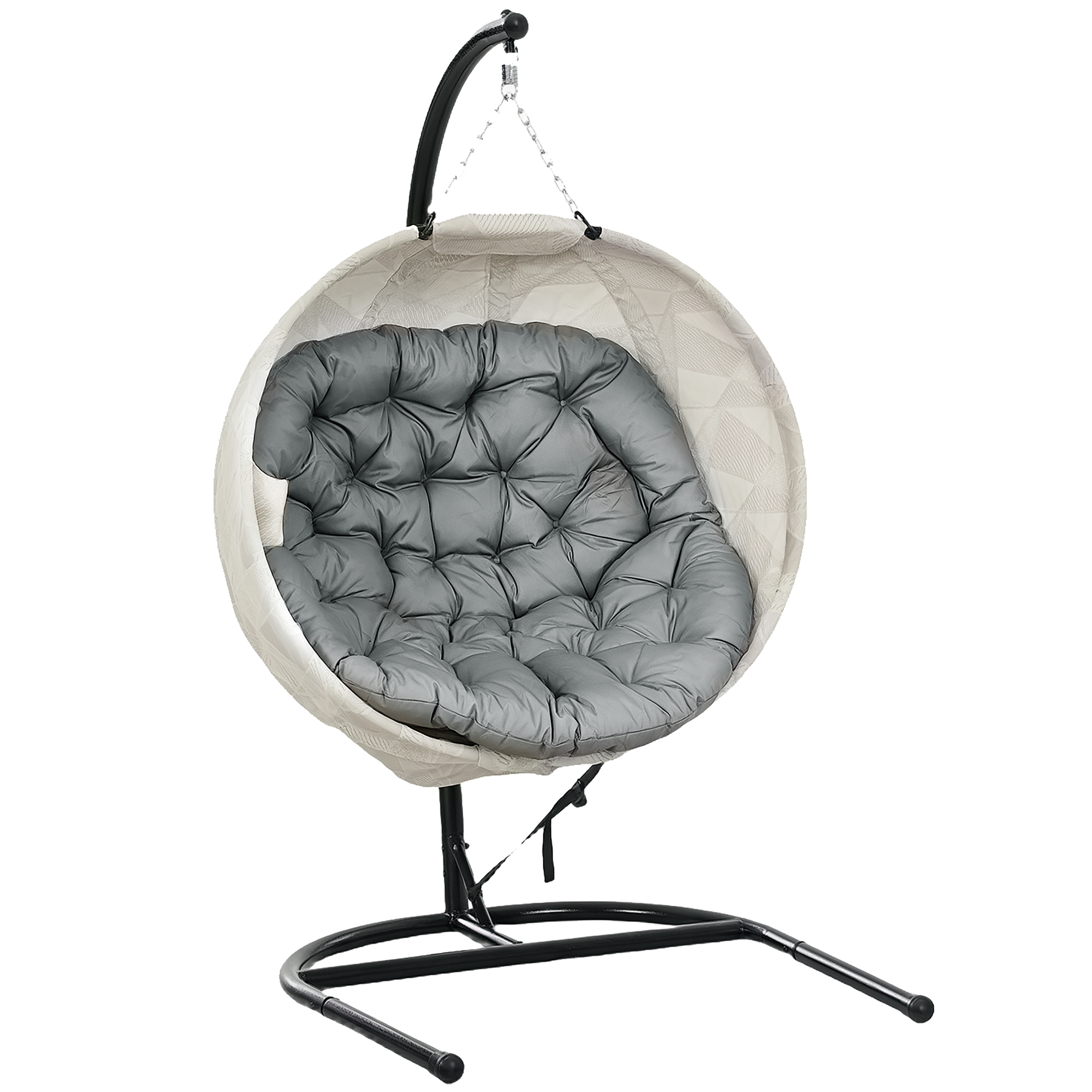 SUNVISTA Hanging Egg Chair Outdoor Indoor Garden Swing Chair with Folding Basket, Garden Hanging Chair with Stand, Thickened Cushion, Cream and Black 