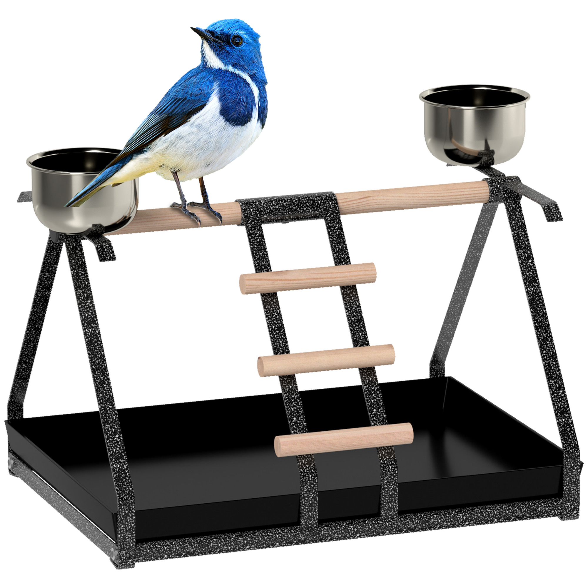 Portable Bird PlayStand Training Playground with Wood Perch Ladder Feeding Cups for Macaw Parrot Conure - Life Essentials