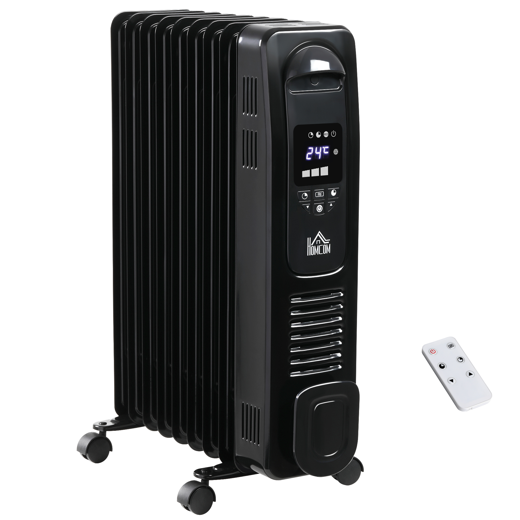 9 Fin, Portable 2180W Electric Heater with Digital Oil Filled Radiator, LED Display and Remote Control - Black - Life Essentials