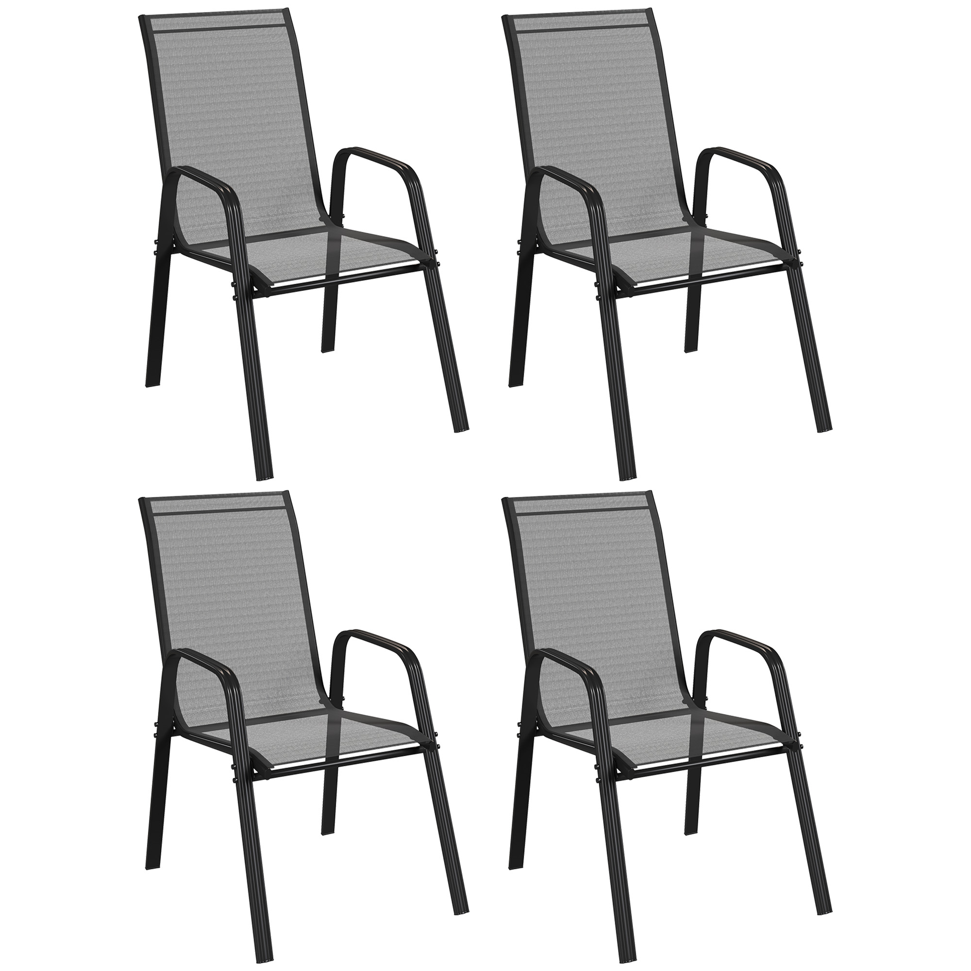 SUNVISTA Set of Four Stackable Mesh Seat Chairs - Black - Life Essentials