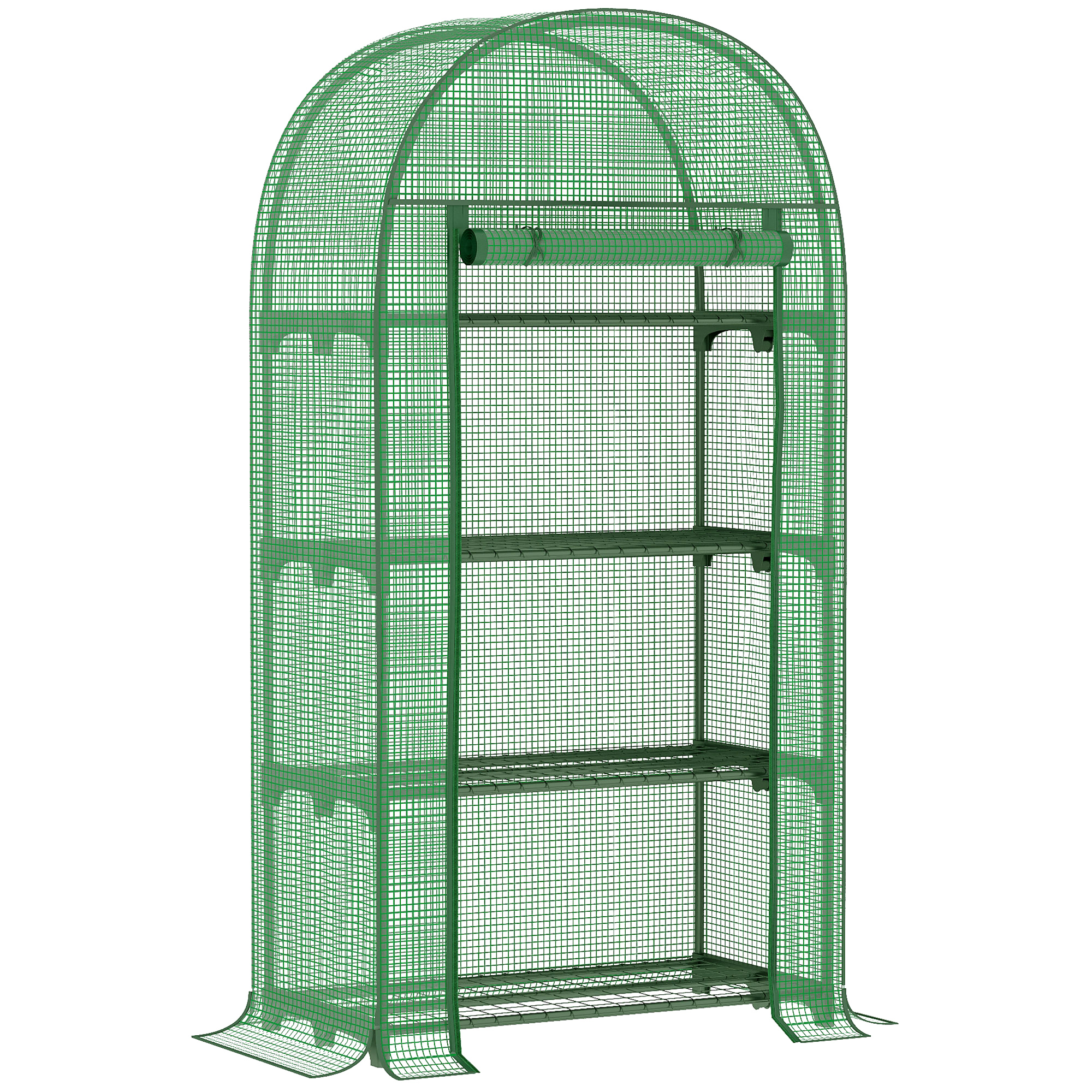 80x49x160cm Mini Greenhouse for Outdoor, Portable Gardening Plant with Storage Shelf, Roll-Up Zippered Door, Metal Frame and PE Cover, Green - Life 