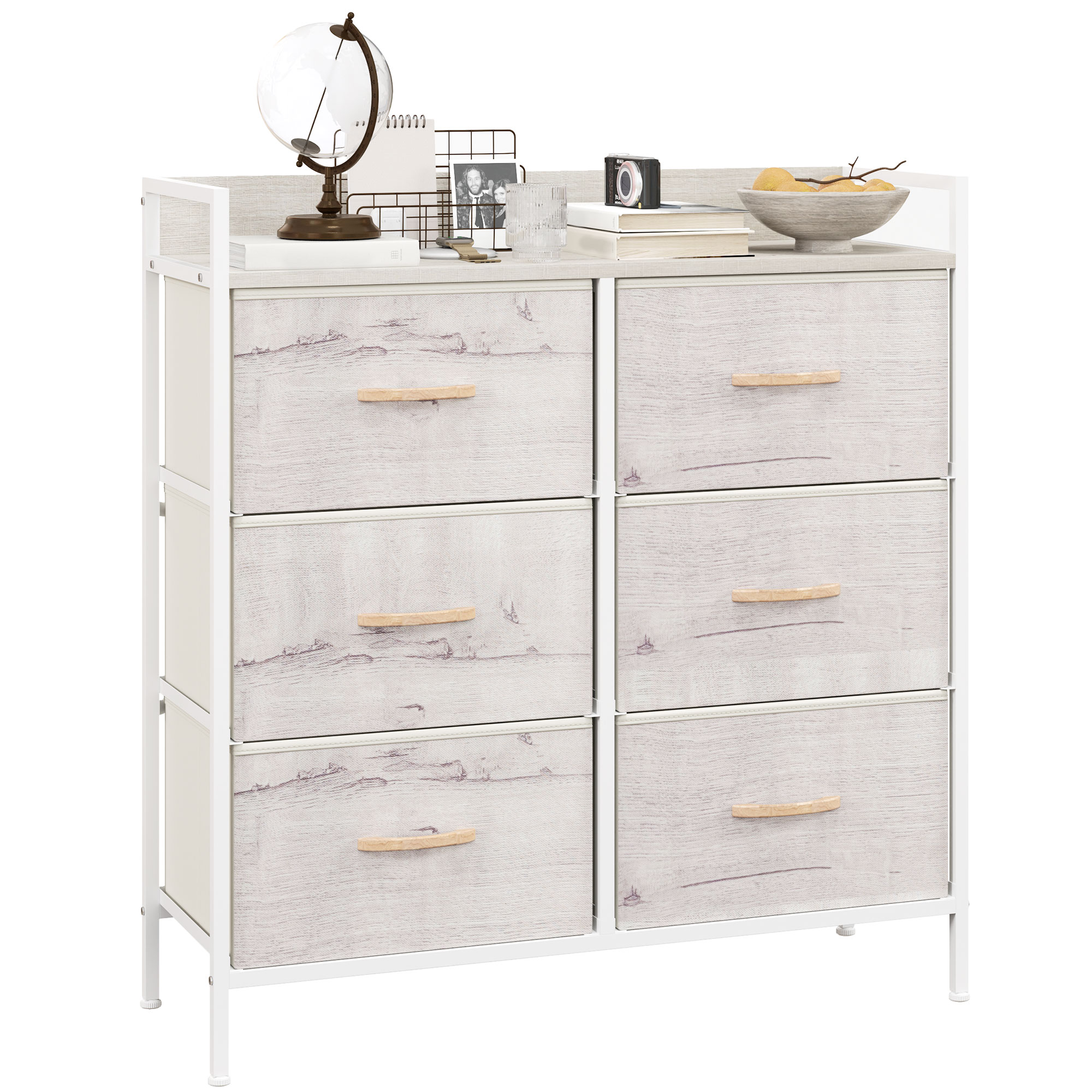 WENZA Cream Chest of Drawers - Medium-sized, 6 Drawers, Double, Fabric Drawers - Life Essentials