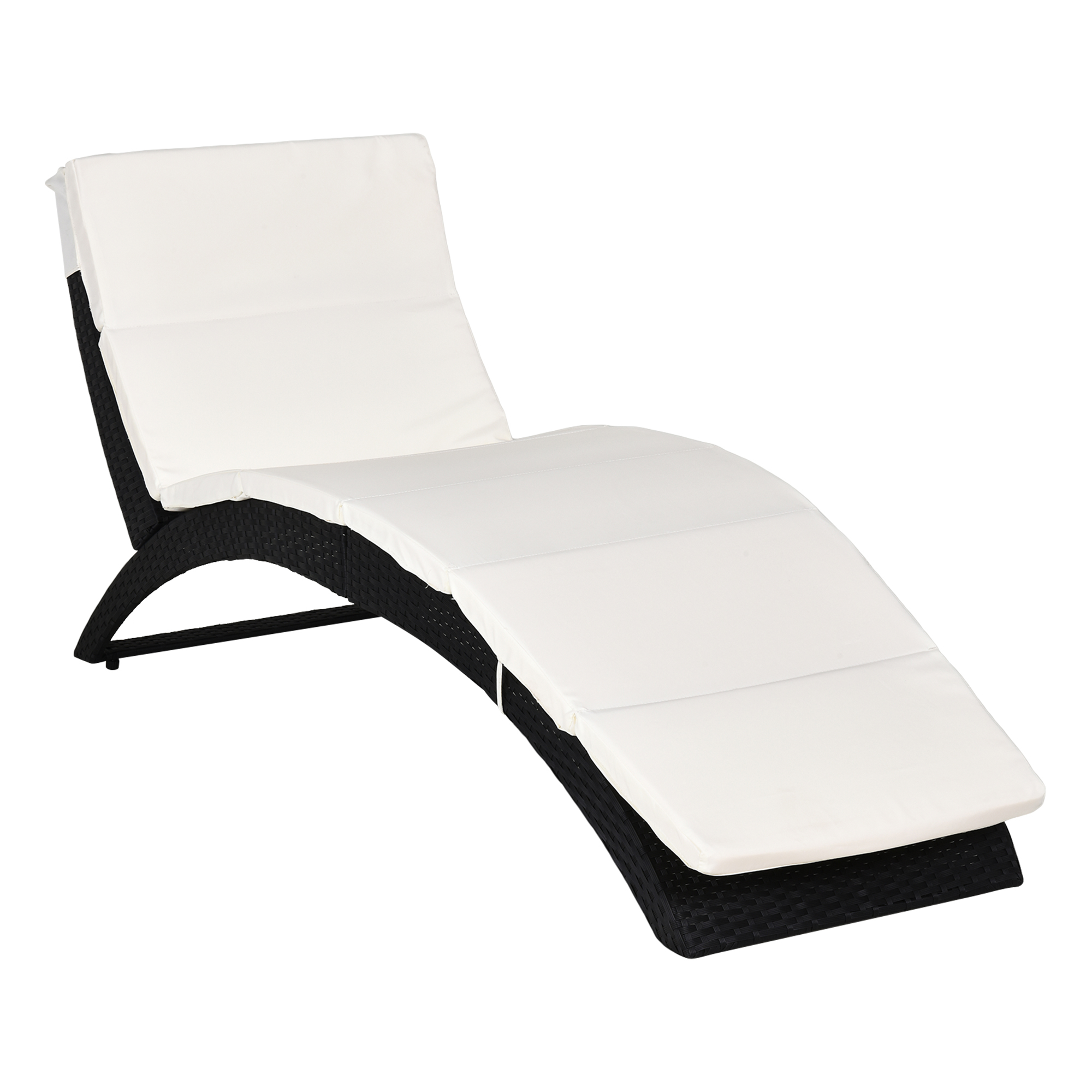 Garden Patio Rattan Wicker Folding Sun Lounger Recliner Bed Chair with Cushion for Outdoor, Black - Life Essentials