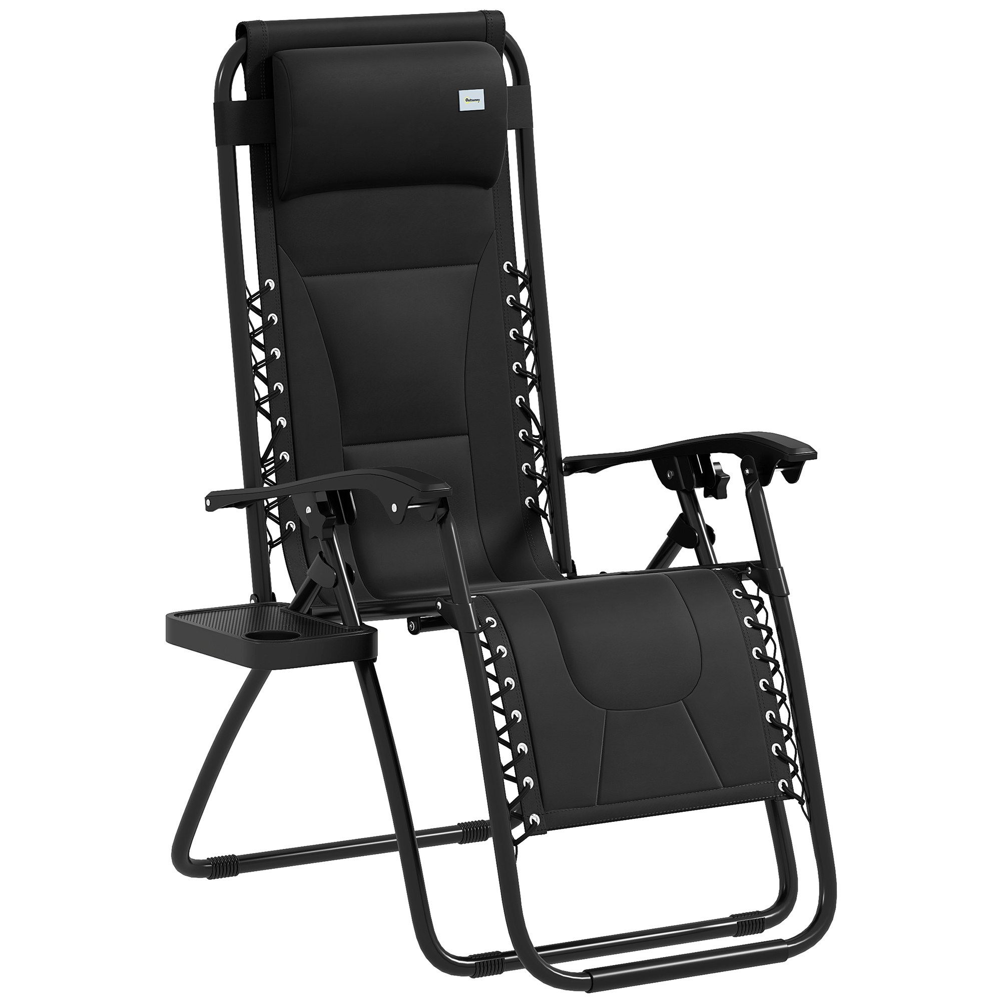 SUNVISTA Zero Gravity Lounger Chair, Folding Reclining Patio Chair with Padded Seat, Cup Holder, Black - Life Essentials