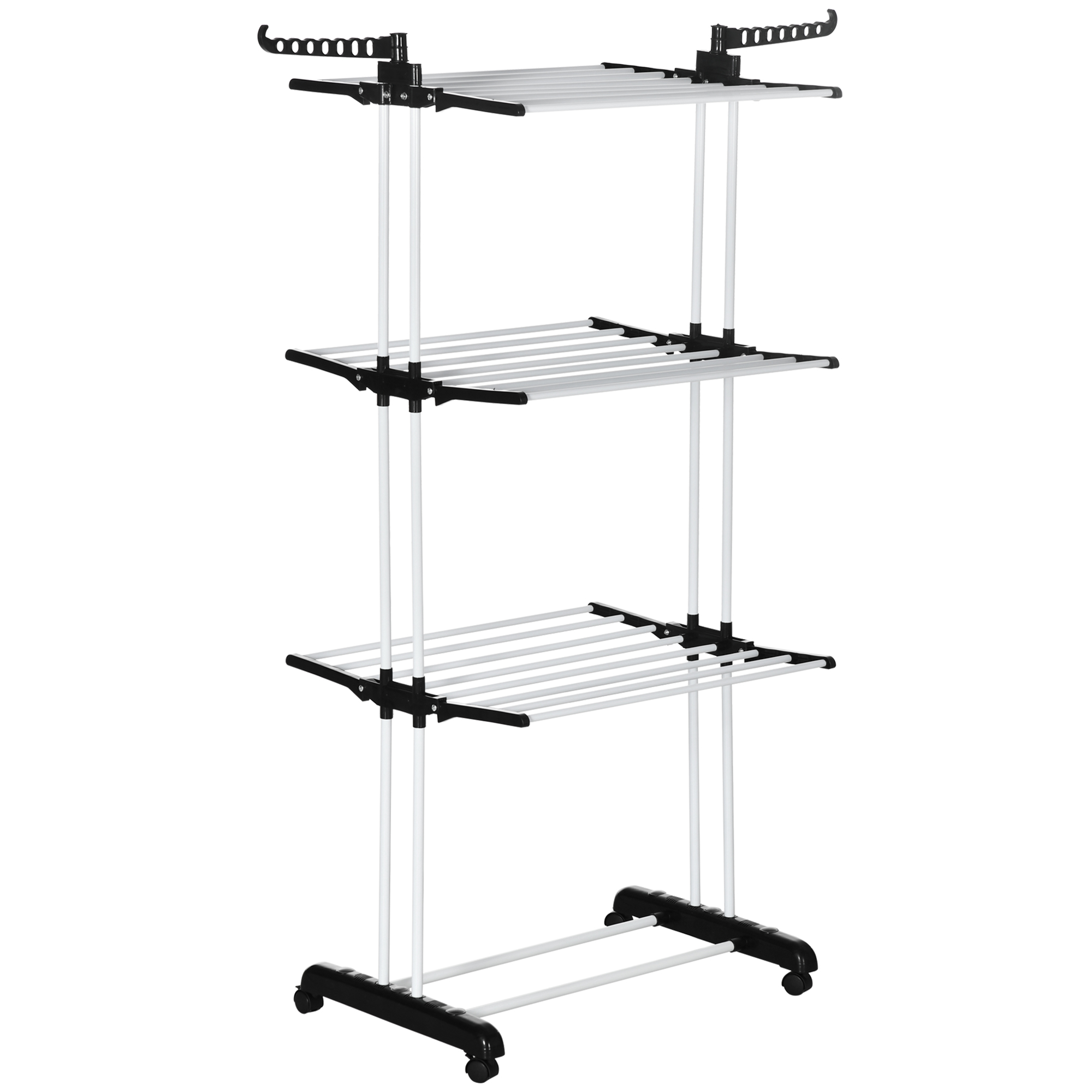Foldable 4-Tier Clothes Drying Rack with Castors - Black - Life Essentials