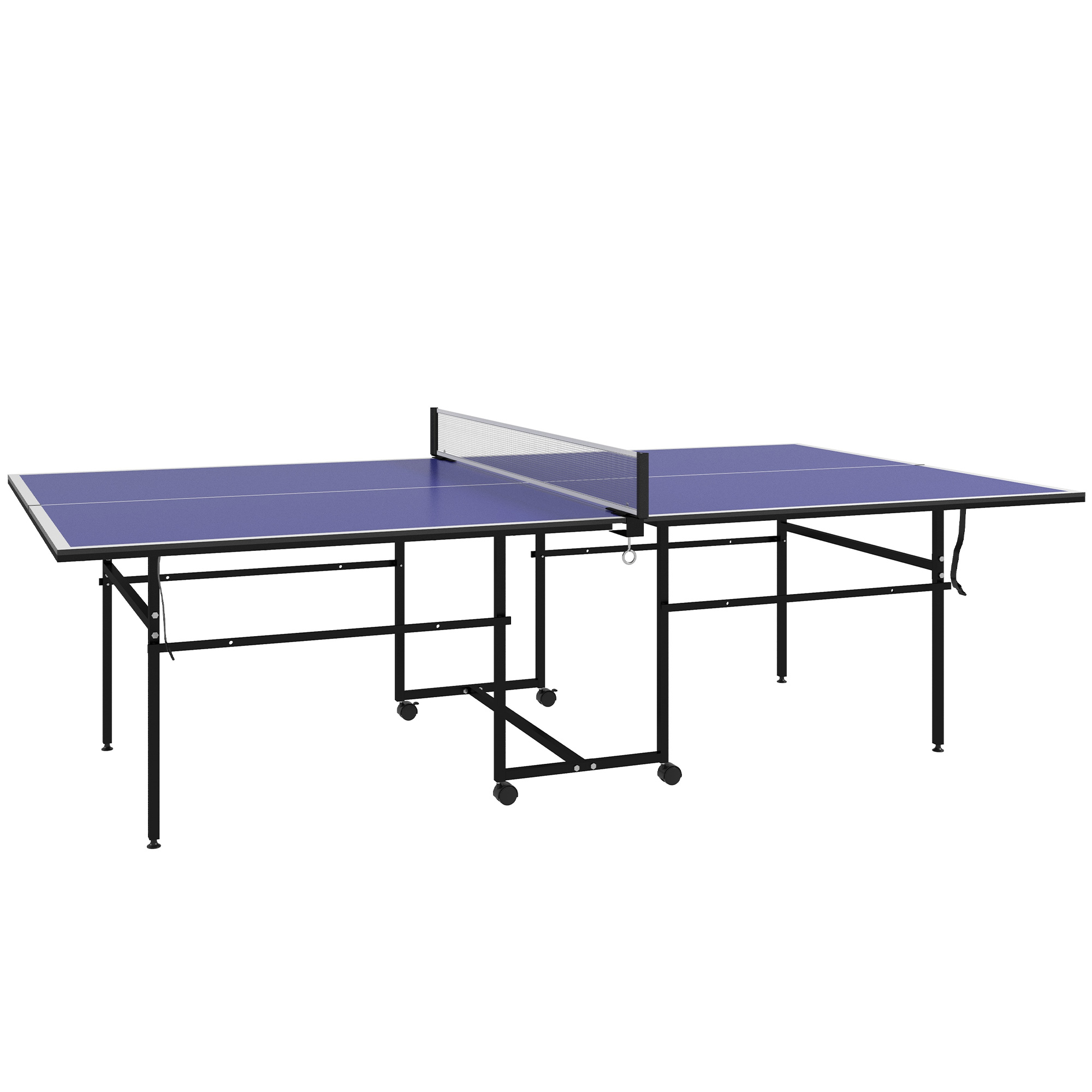 SPORTEDGE 9FT Folding Table Tennis Table with Four Wheels, for Indoor Use, Blue - Life Essentials