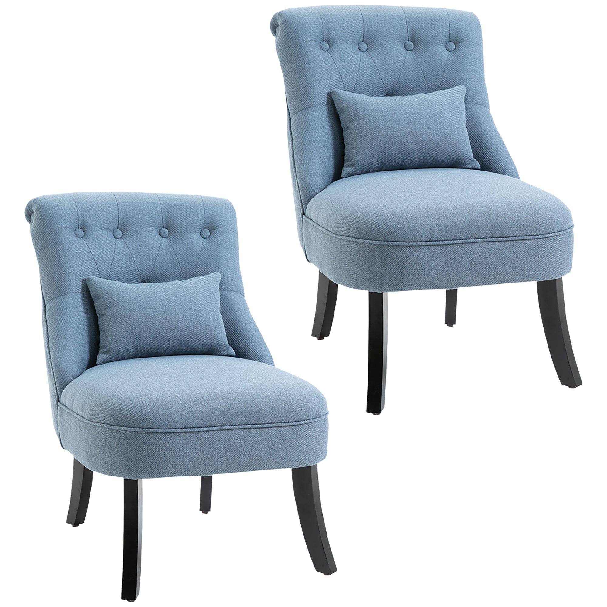 Fabric Single Sofa Dining Chair Tub Chair Upholstered W/ Pillow Solid Wood Leg Home Living Room Furniture Set of 2 Blue - Life Essentials