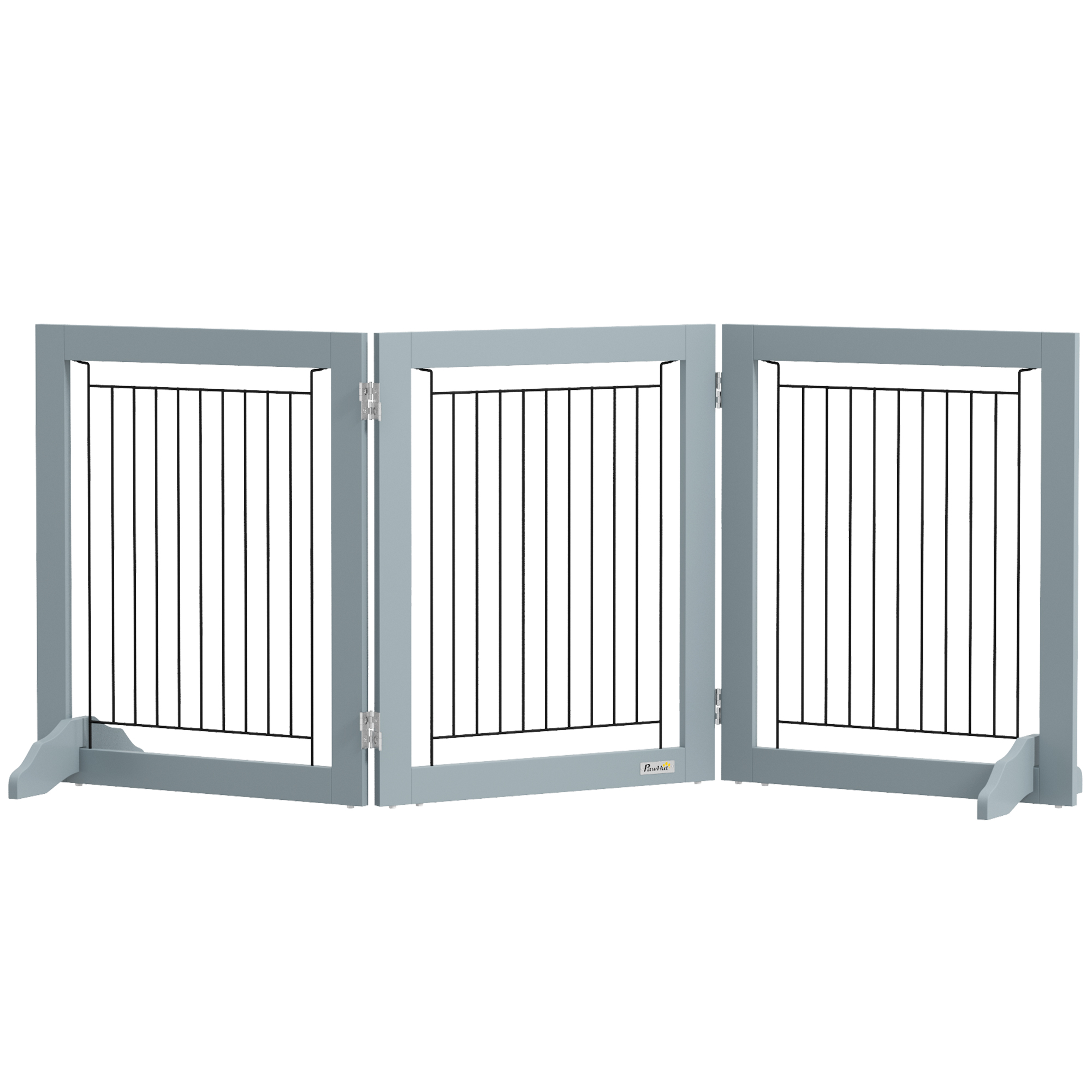 PAWSTER Foldable Pet Gate, with Three Panels & Two Support Feet - Grey - Life Essentials