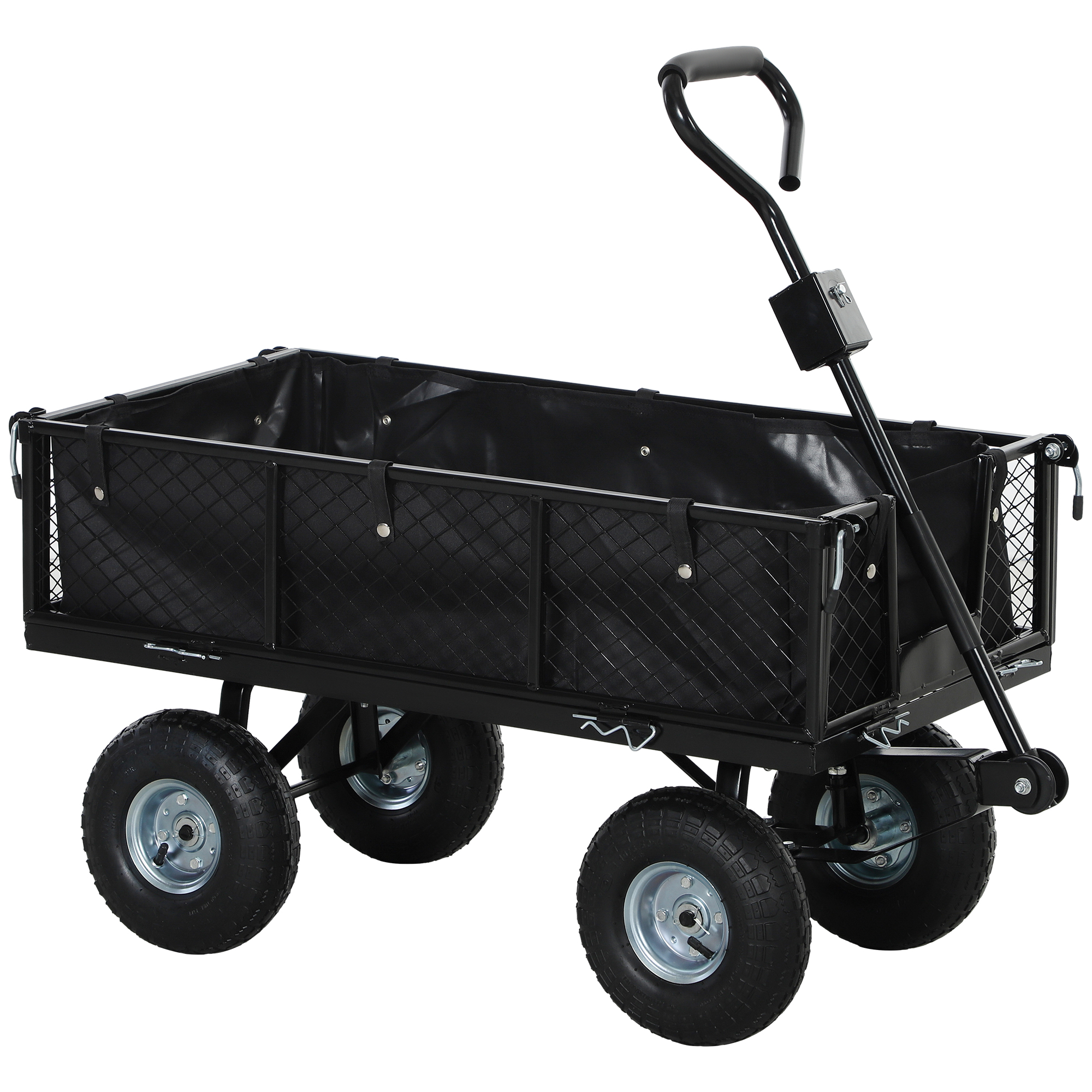 SUNVISTA 114L Steel Frame Garden Cart Trolley - Black - Life Essentials