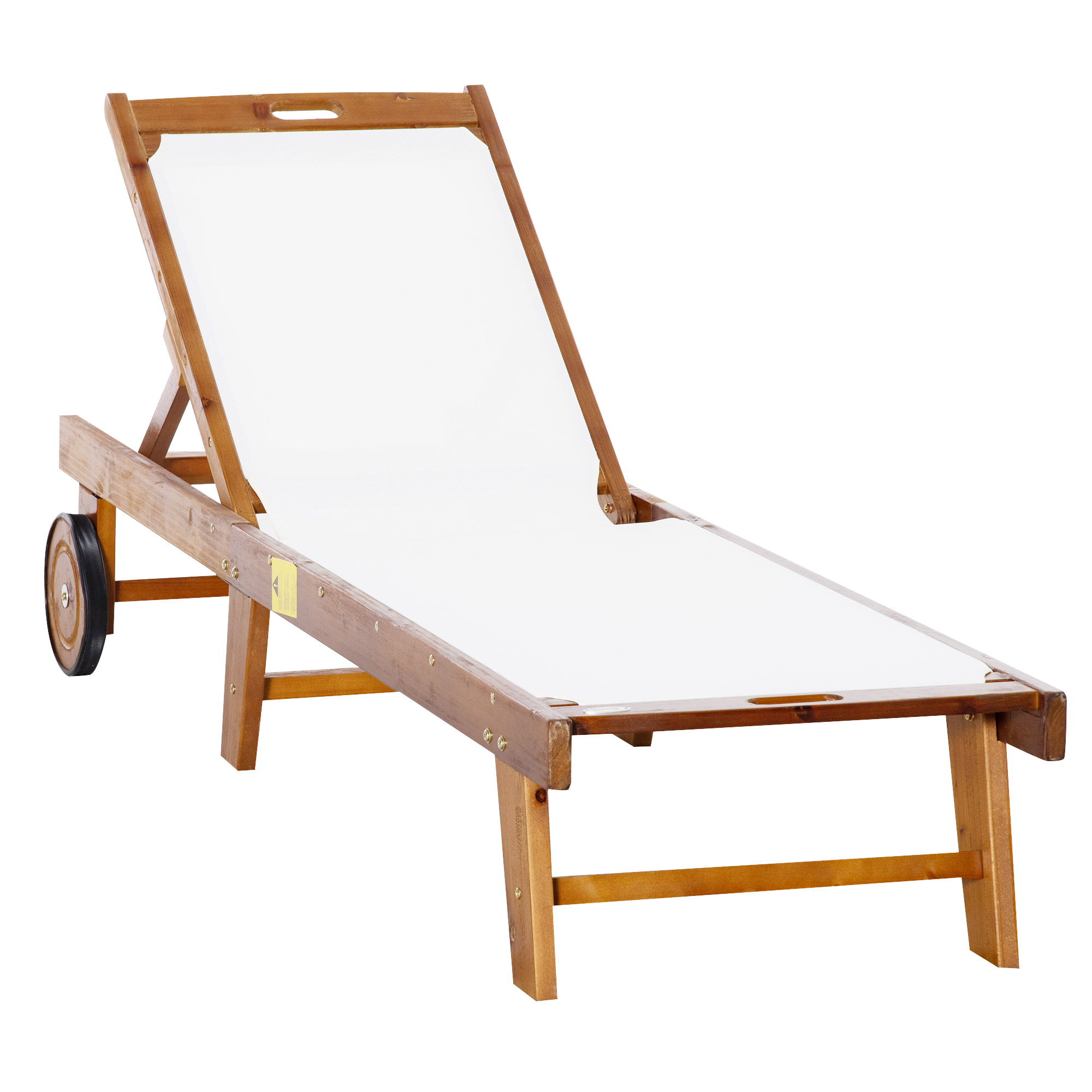 Outdoor Acacia Wood Texteline Beach Sun Lounger Garden Patio Sunbed Recliner Chaise Adjustable Backrest with Wheels - Life Essentials