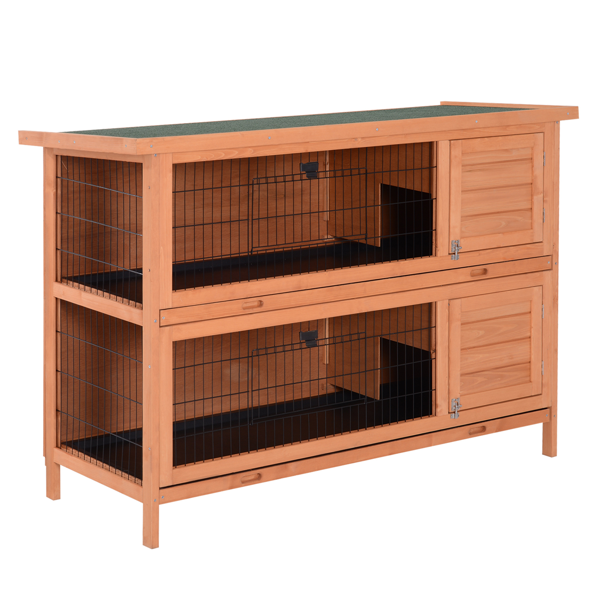 Double Decker Rabbit Hutch 4FT Guinea Pig Cage with No Leak Trays for Outdoor, Orange - Life Essentials