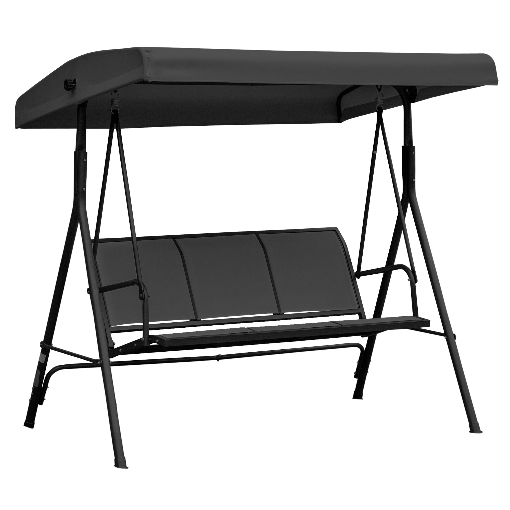 Three-Seater Garden Swing Chair, with Canopy - Black - Life Essentials