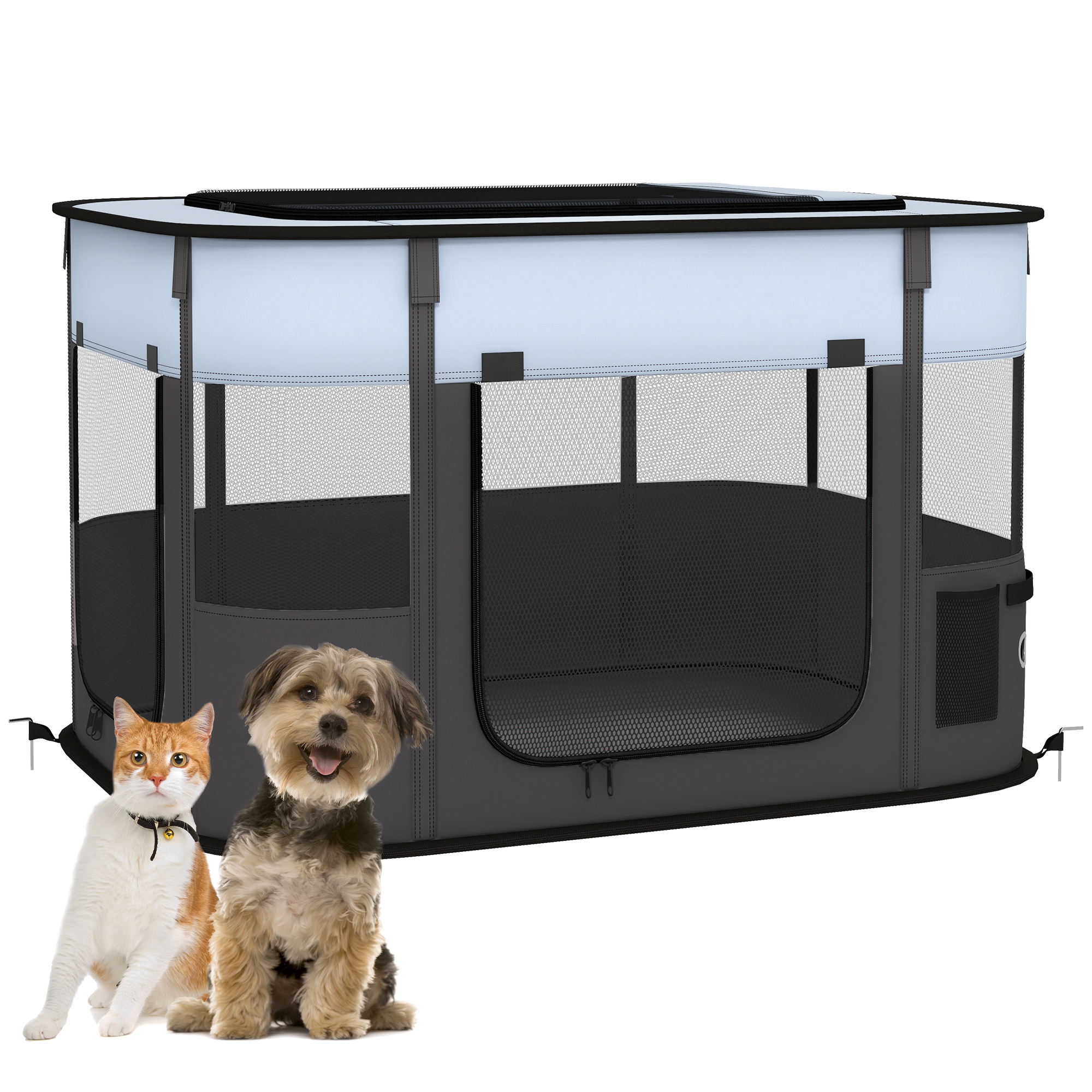 Shelley Oxford Fabric Foldable Dog Pen with Storage Bag 53H x 84L x 64Wcm - Grey - Life Essentials