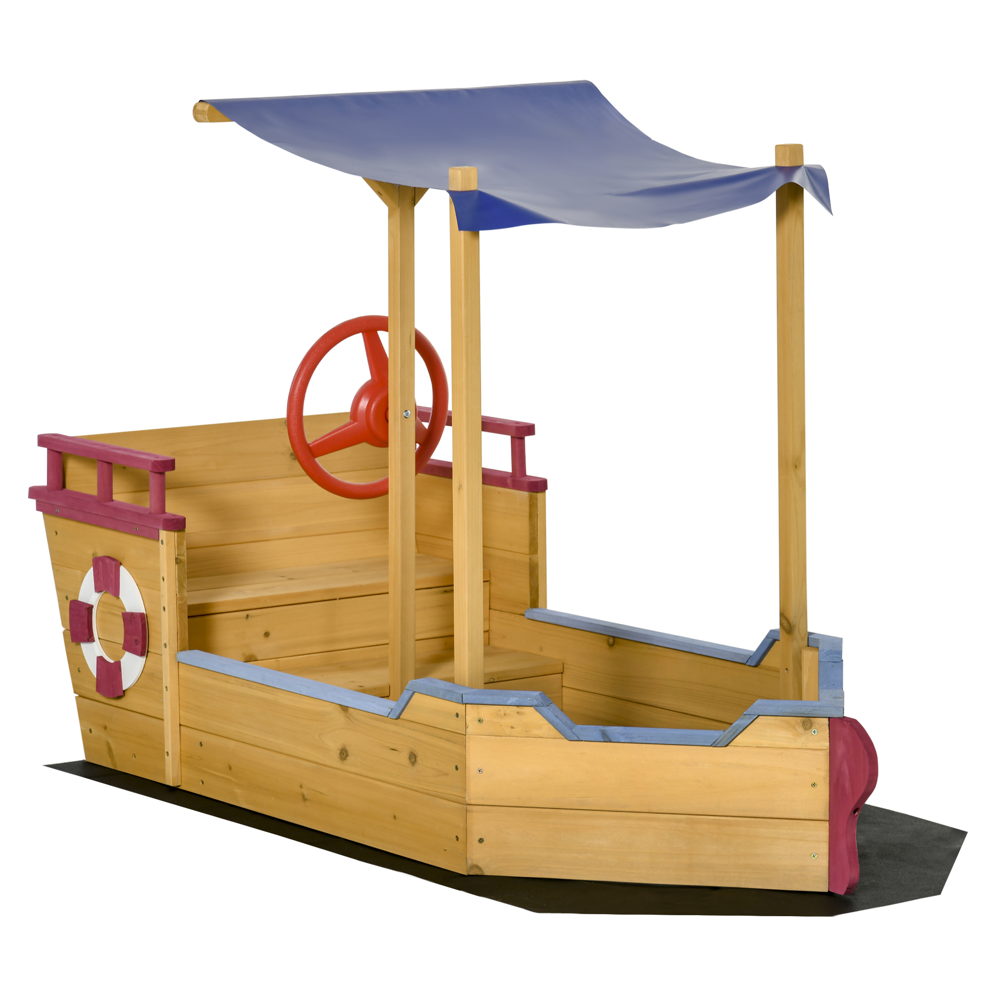 Kids Wooden Sandbox Play Station, Covered Children Sand boat Outdoor, for Backyard, w/ Canopy Shade, Aged 3-8 Years Old, Orange - Life Essentials