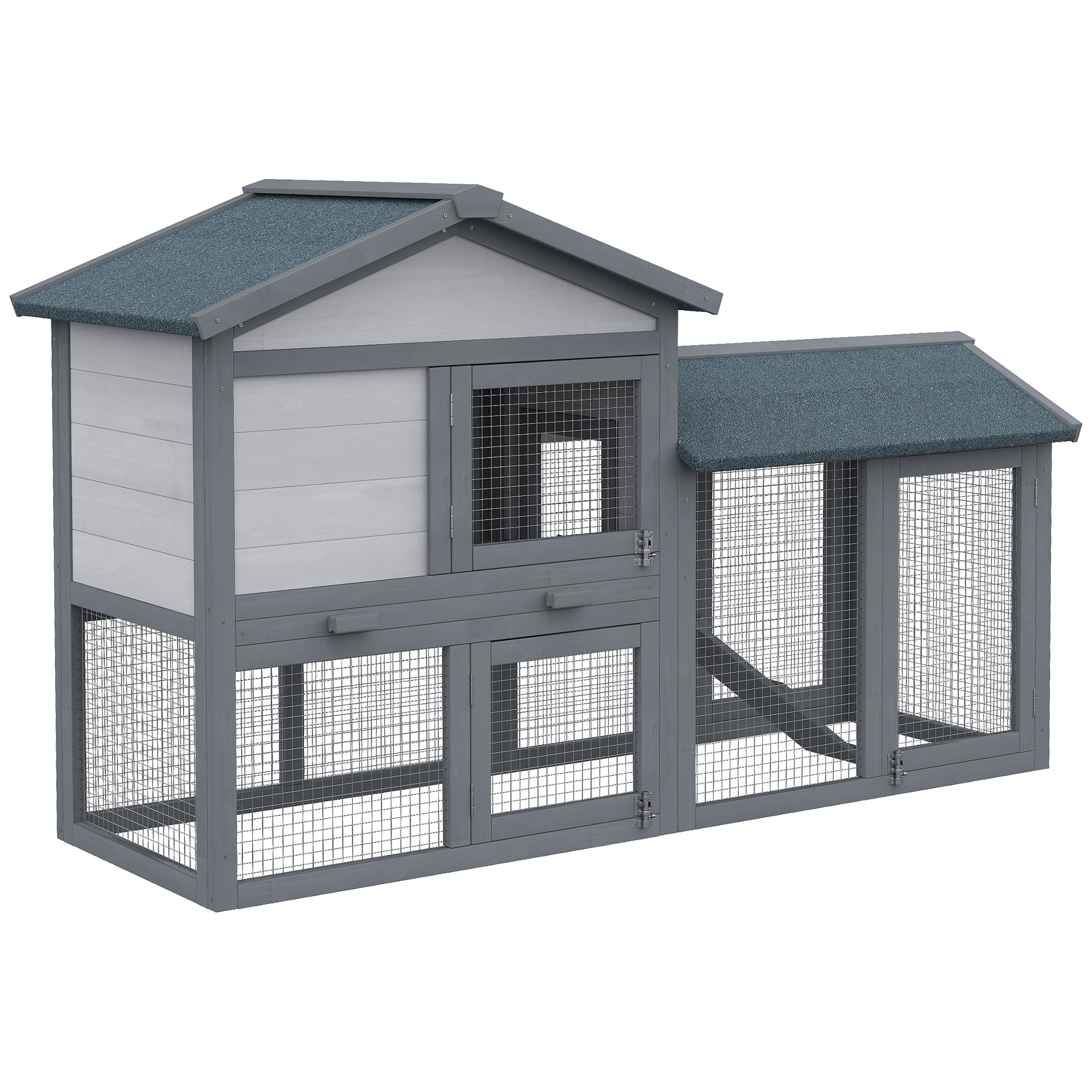 Wooden Double Tier Rabbit Guinea Pig Hutch Small Animal House Water Resistant Roof Ramp 147 x 54 x 84 cm - Life Essentials