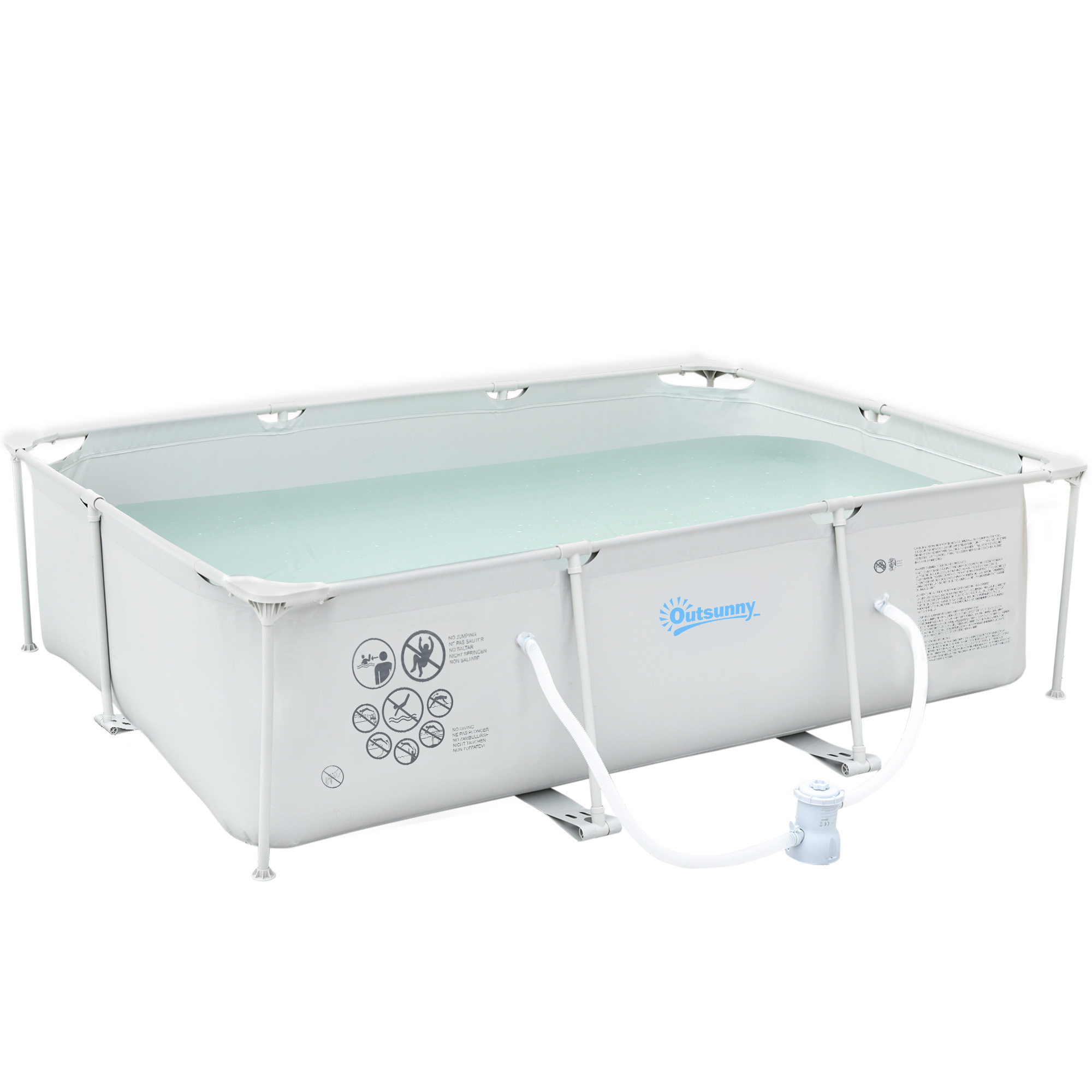 Steel Frame Pool with Filter Pump and Filter Cartridge Rust Resistant Above Ground Pool with Reinforced Sidewalls, 292 x 190 x 75cm, Grey - Life 