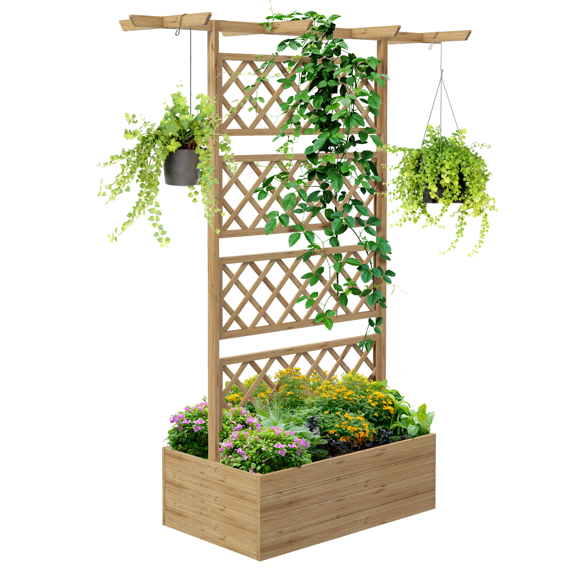 Wooden Trellis Planter Box, Raised Garden Bed to Grow Vegetables, Herbs and Flowers, Natural Tone - Life Essentials