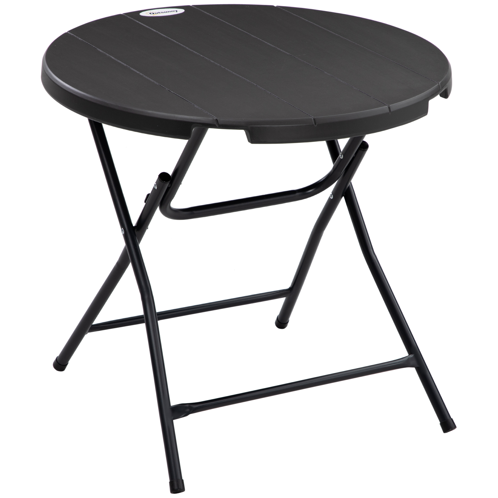 Foldable Round Garden Table for 4, Outdoor Dining Table with HDPE Tabletop and Steel Frame, 80 x 80 x 73 cm, Dark Grey - Life Essentials