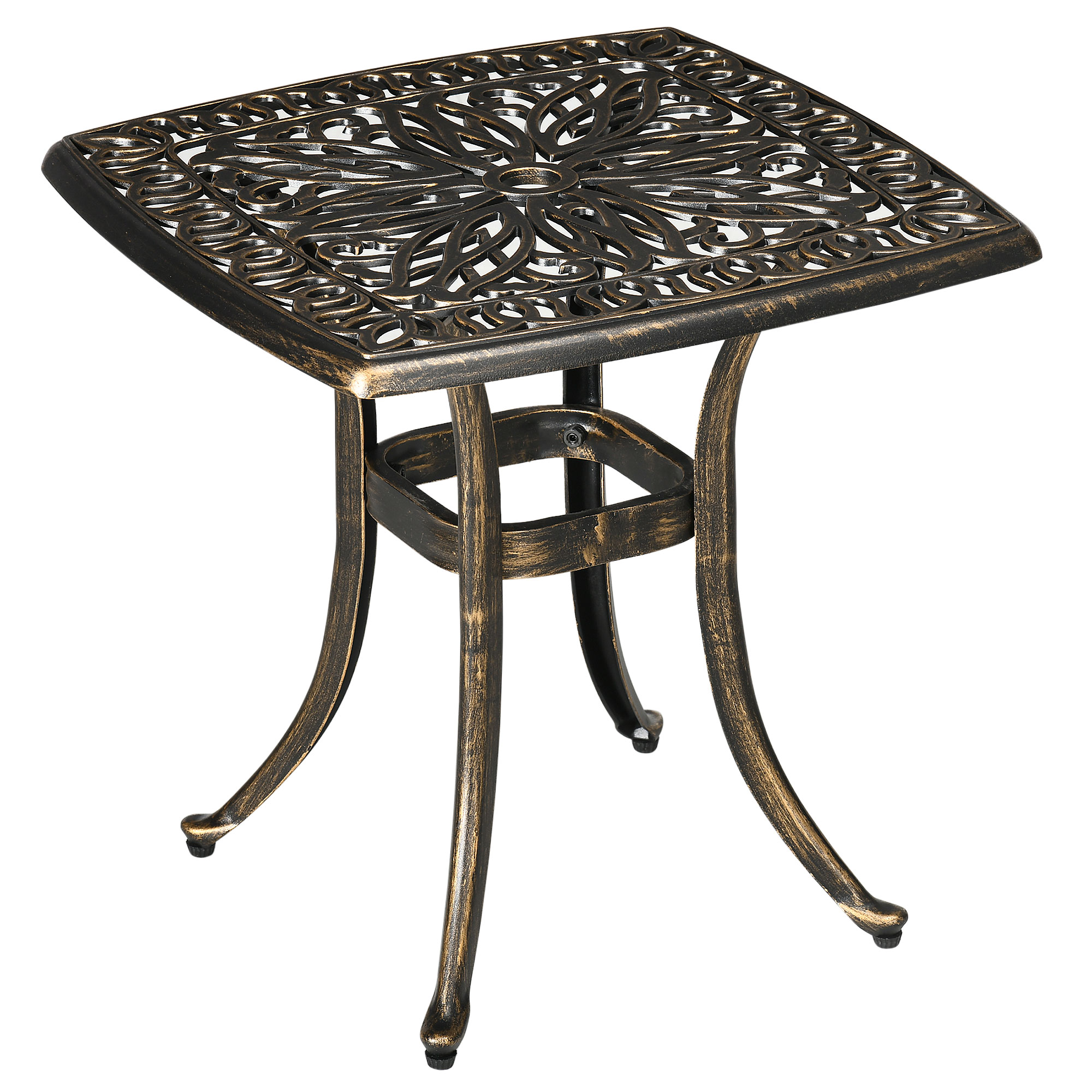 Outdoor Patio Side Table with 38mm Dia. Umbrella Hole, Cast Aluminium Patio coffee Table, 54 x 54cm, Bronze - Life Essentials