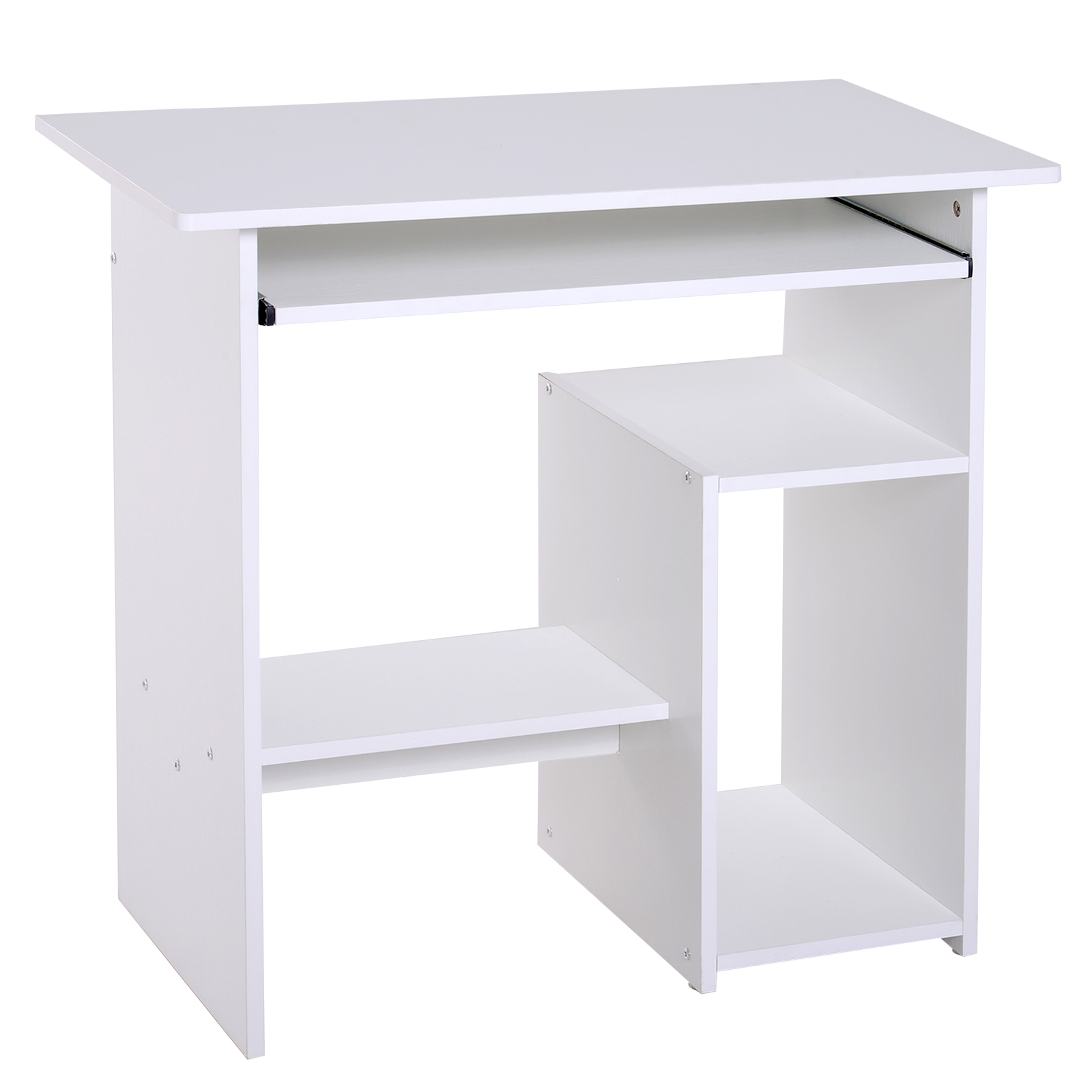 Compact Small Computer Table Wooden Desk Keyboard Tray Storage Shelf Modern Corner Table Home Office White - Life Essentials