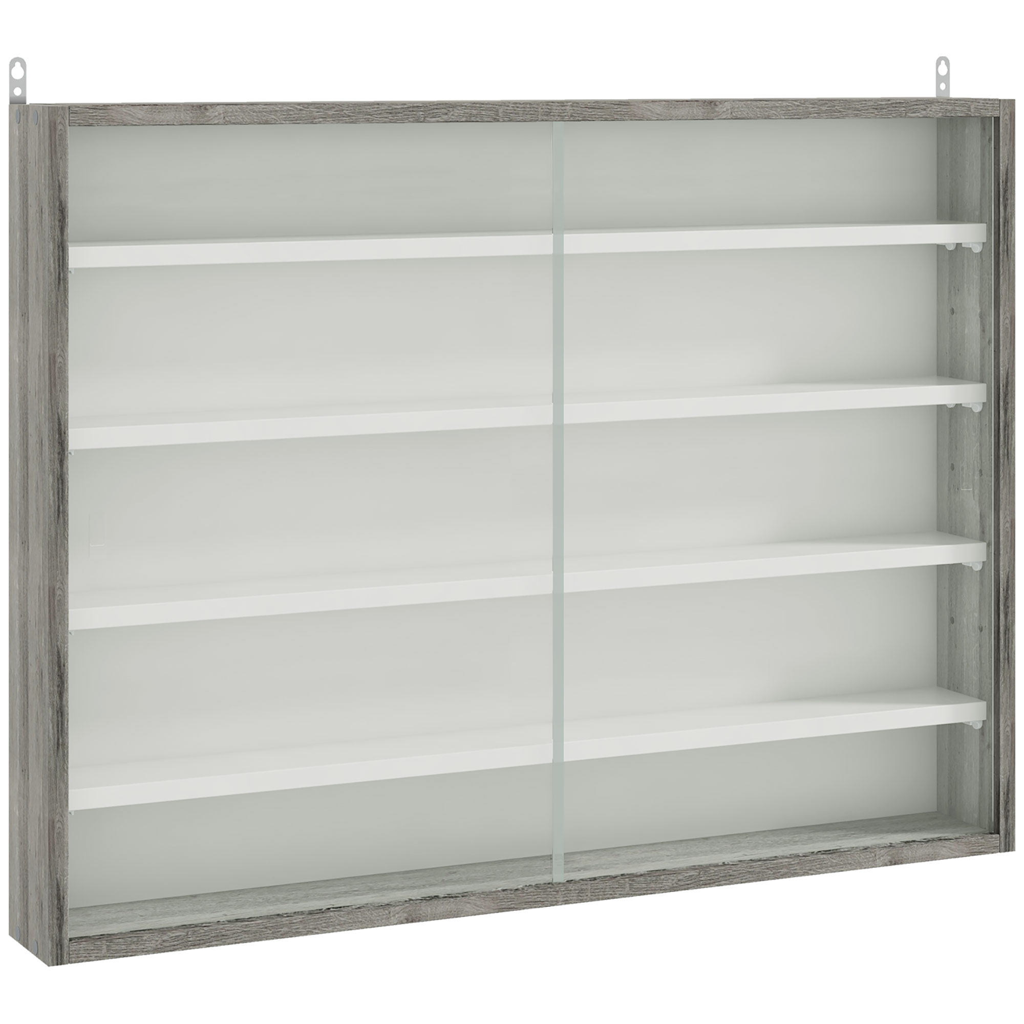 5-Tier Wall Display Shelf Unit Cabinet w/ 4 Adjustable Shelves Glass Doors Home Office Ornaments 60x80cm Grey Wood Grain - Life Essentials