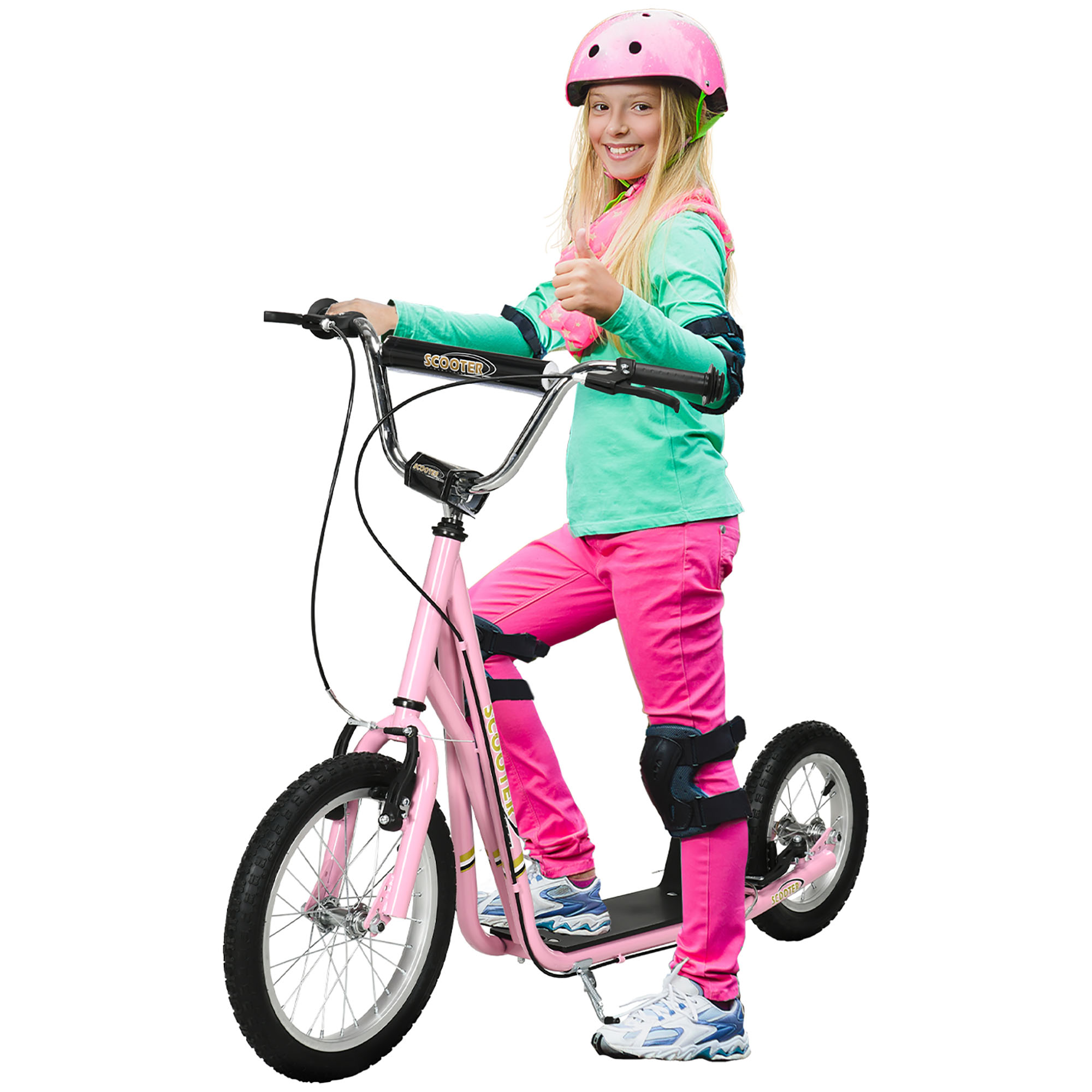 Teen Scooter Push Kick Scooters for Kids with Rubber Wheels Adjustable Handlebar Front Rear Dual Brakes Kickstand, for 5+ Years, Pink - Life 