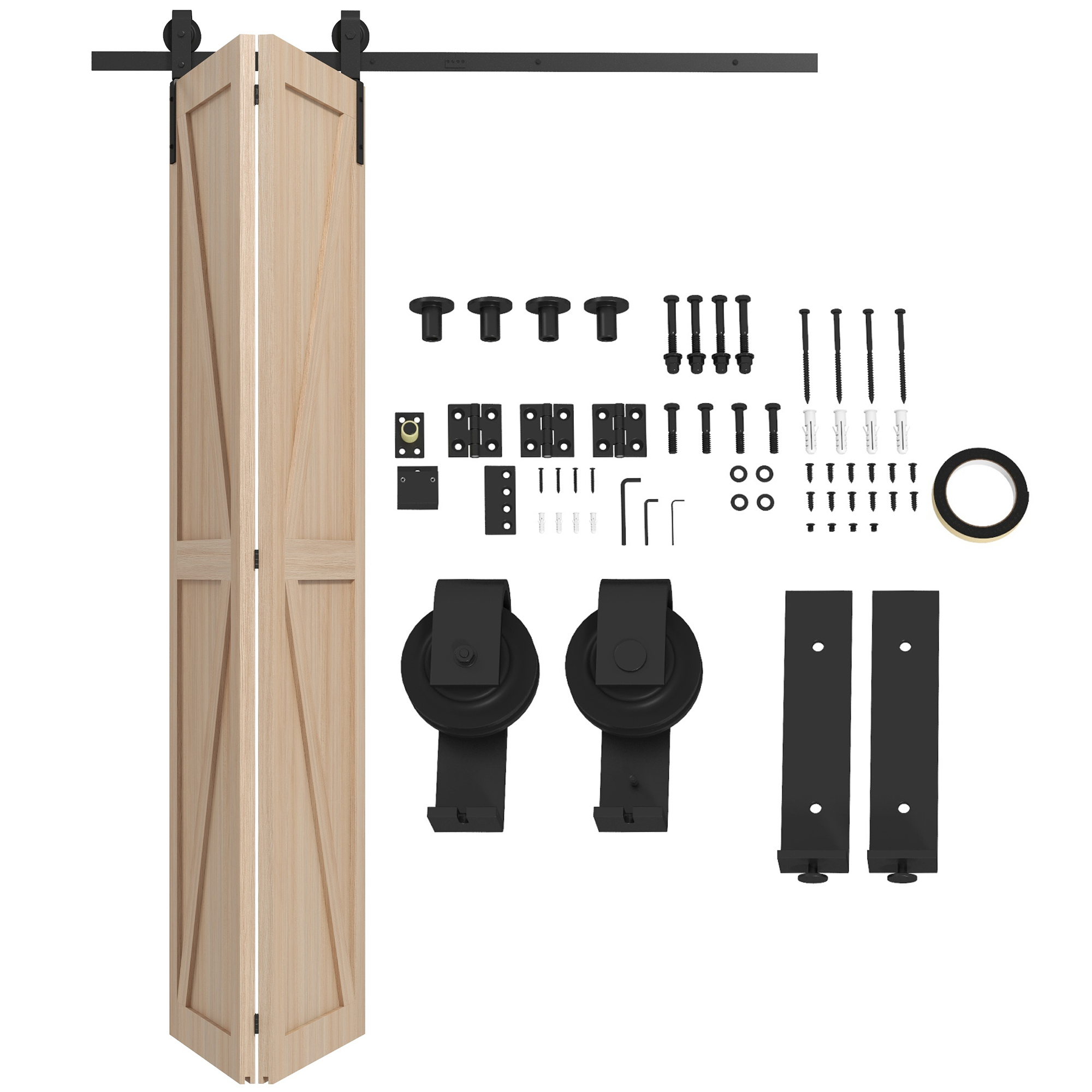 Scott 5FT Bi-Folding Sliding Barn Door Hardware Track Kit for Doors - Black - Life Essentials